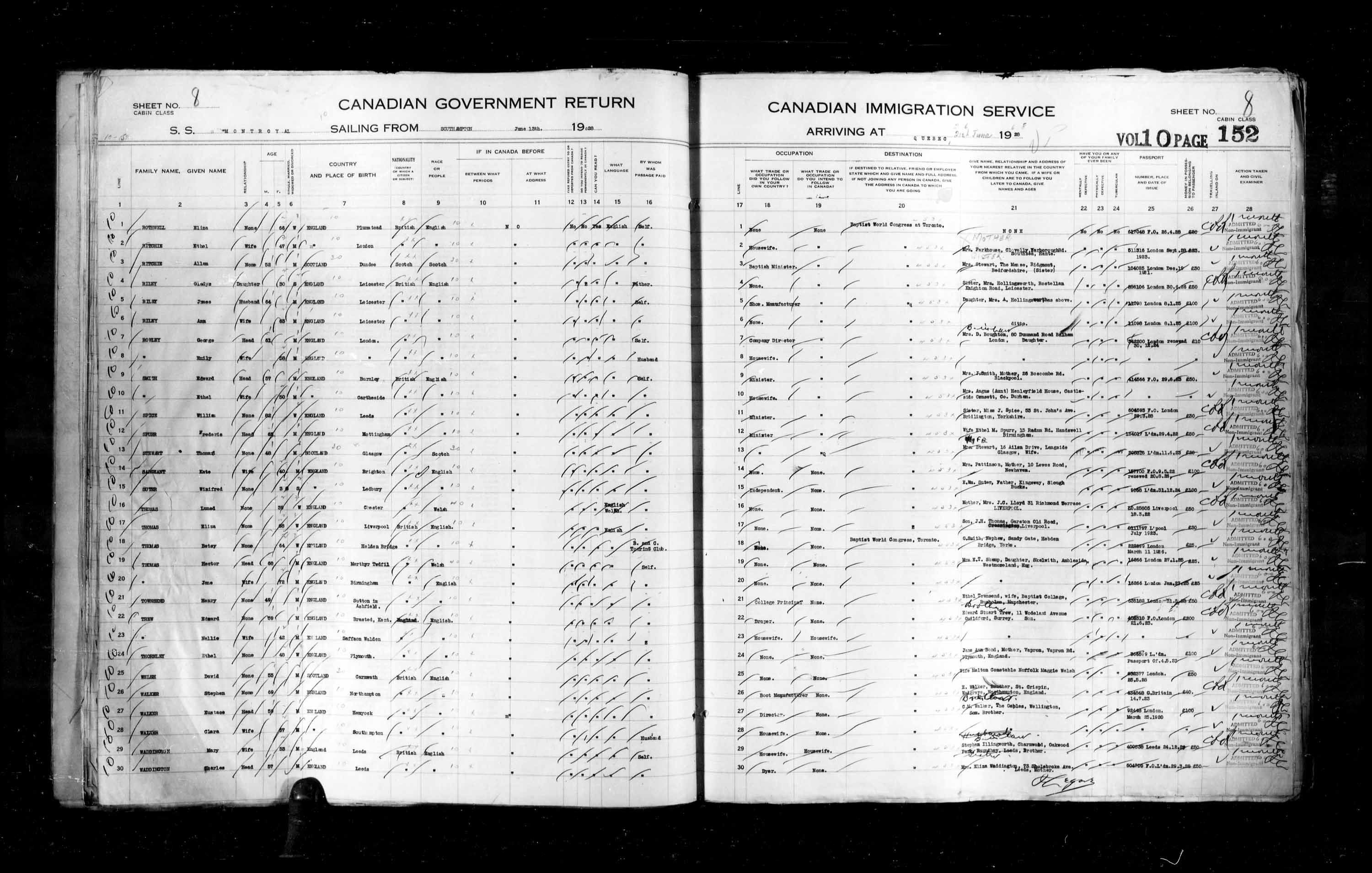Title: Passenger Lists: Quebec City (1925-1935) - Mikan Number: 134839 - Microform: t-14743
