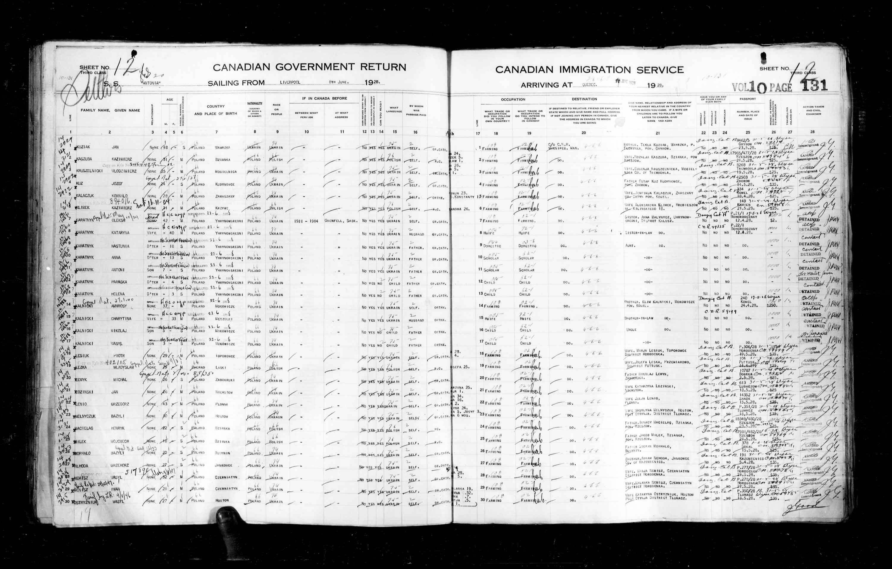 Titre : Listes de passagers : Ville de Qubec (1925-1935) - N d'enregistrement Mikan : 178851 - Microforme : t-14743