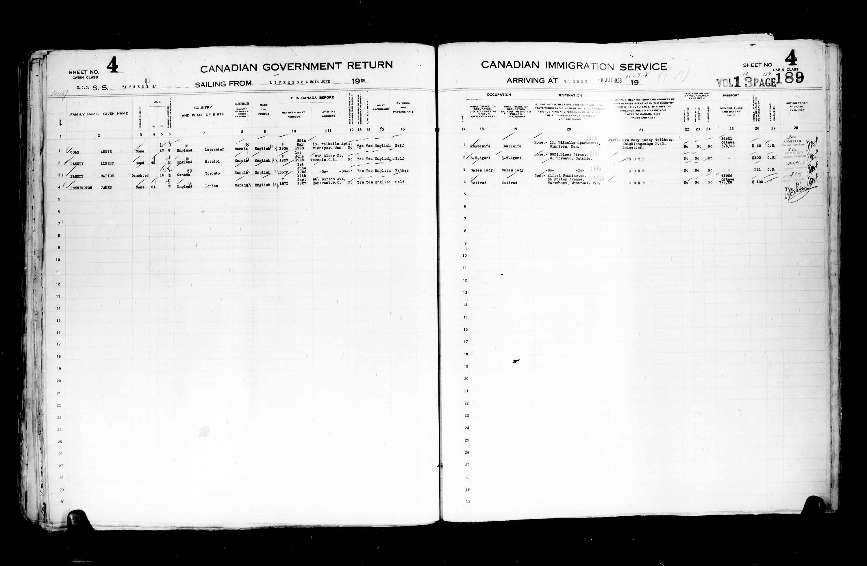 Title: Passenger Lists: Quebec City (1925-1935) - Mikan Number: 134839 - Microform: t-14744
