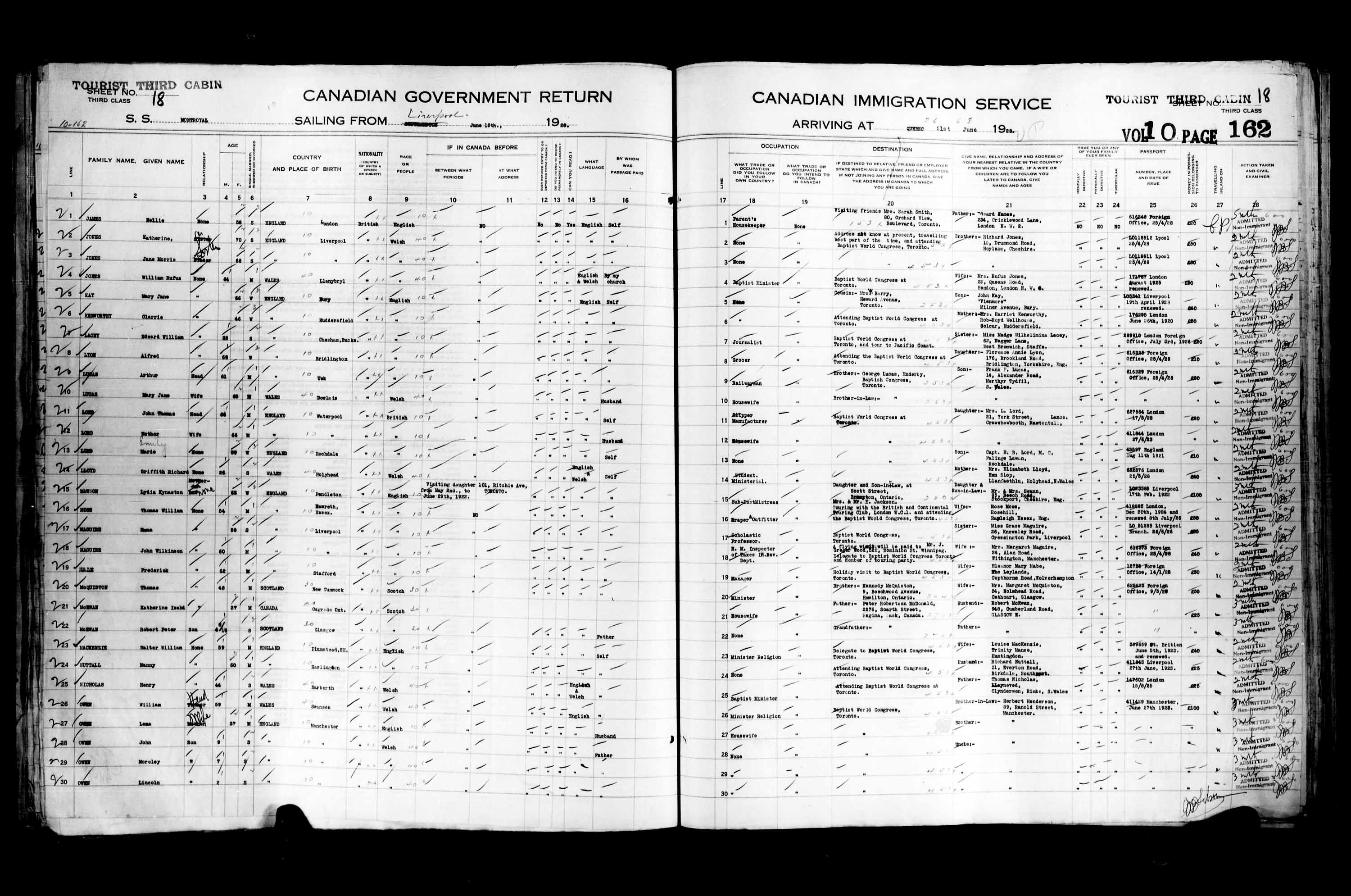 Titre : Listes de passagers : Ville de Qubec (1925-1935) - N d'enregistrement Mikan : 178851 - Microforme : t-14744
