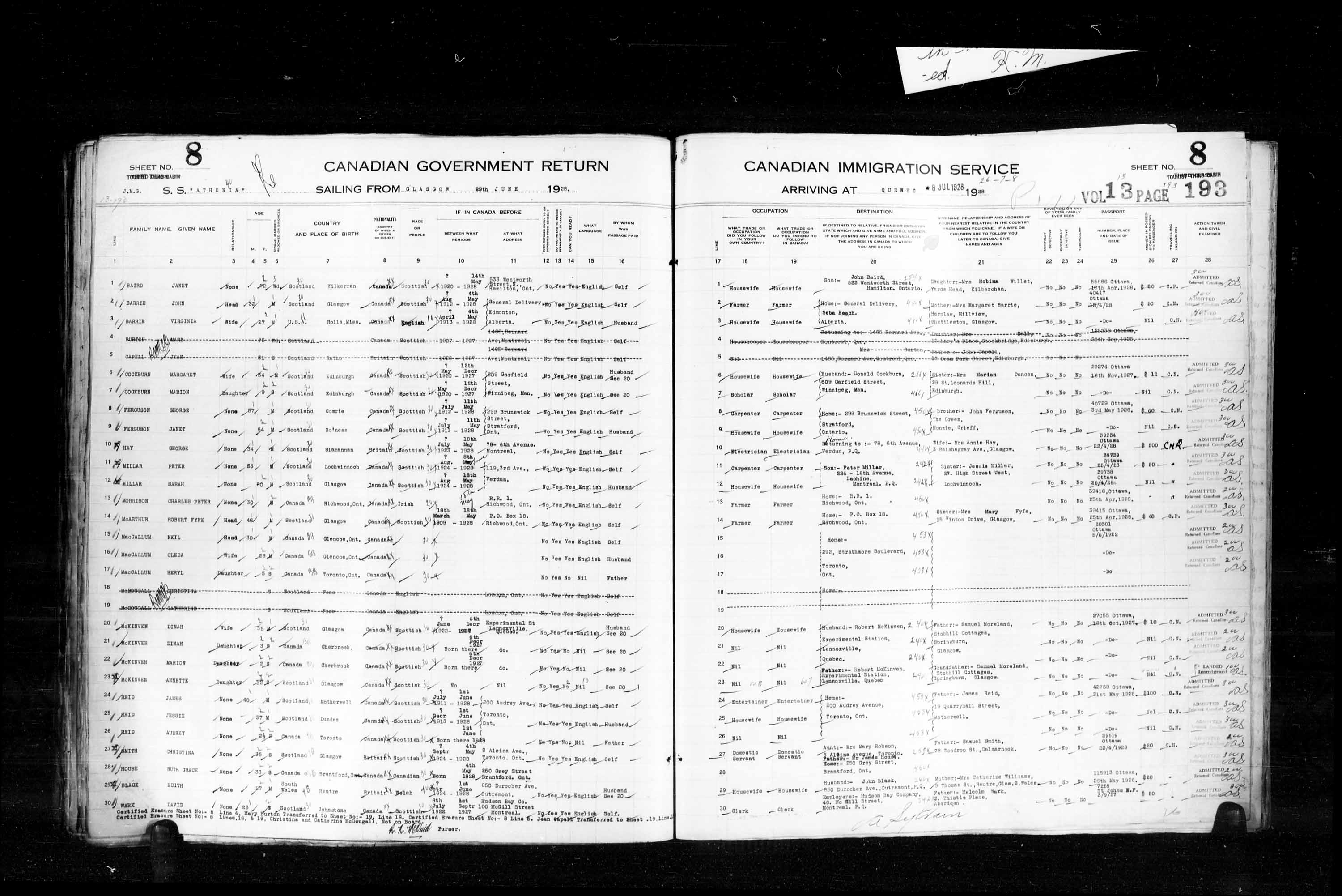 Title: Passenger Lists: Quebec City (1925-1935) - Mikan Number: 134839 - Microform: t-14745