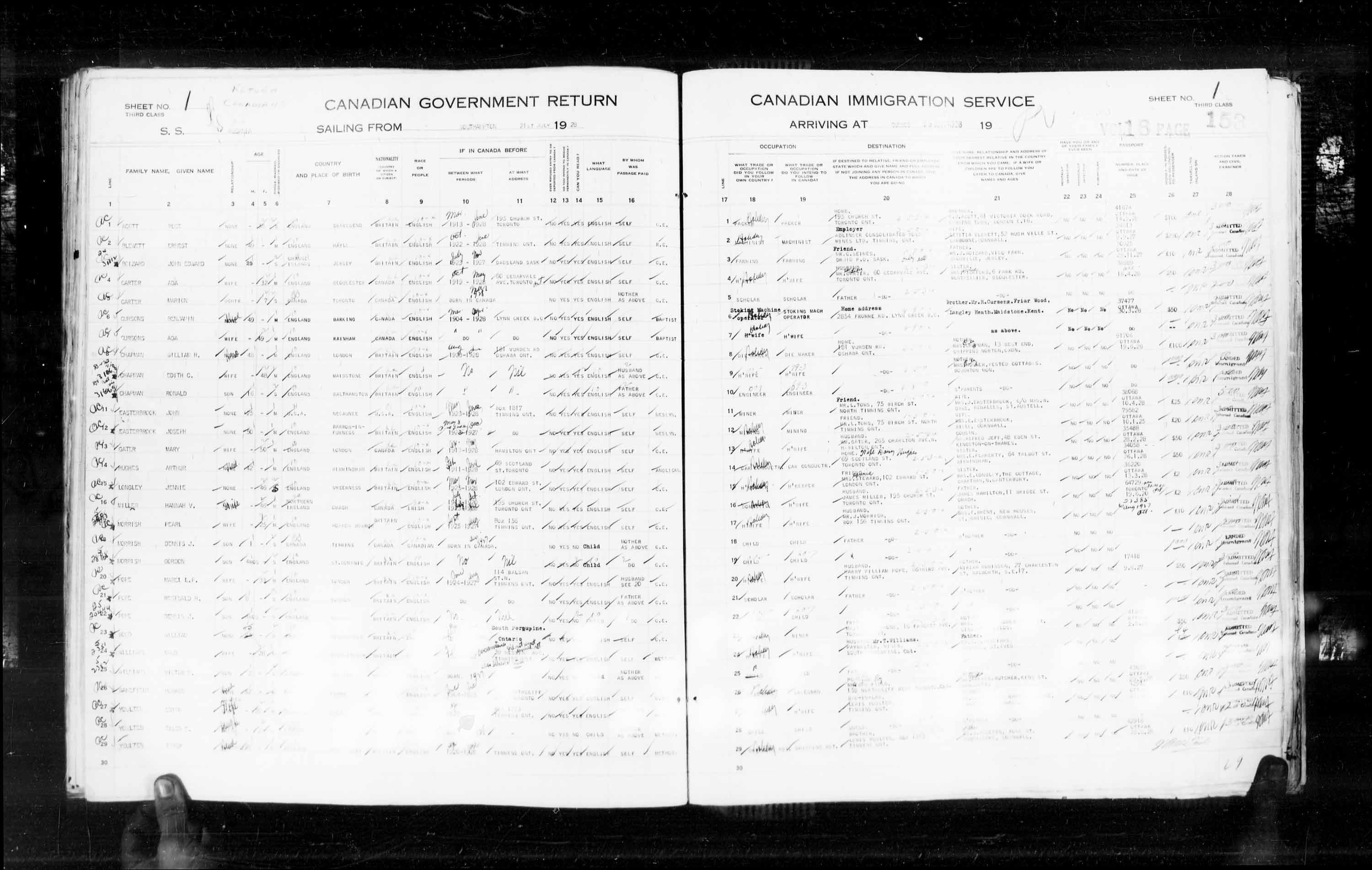 Titre : Listes de passagers : Ville de Qubec (1925-1935) - N d'enregistrement Mikan : 178851 - Microforme : t-14745
