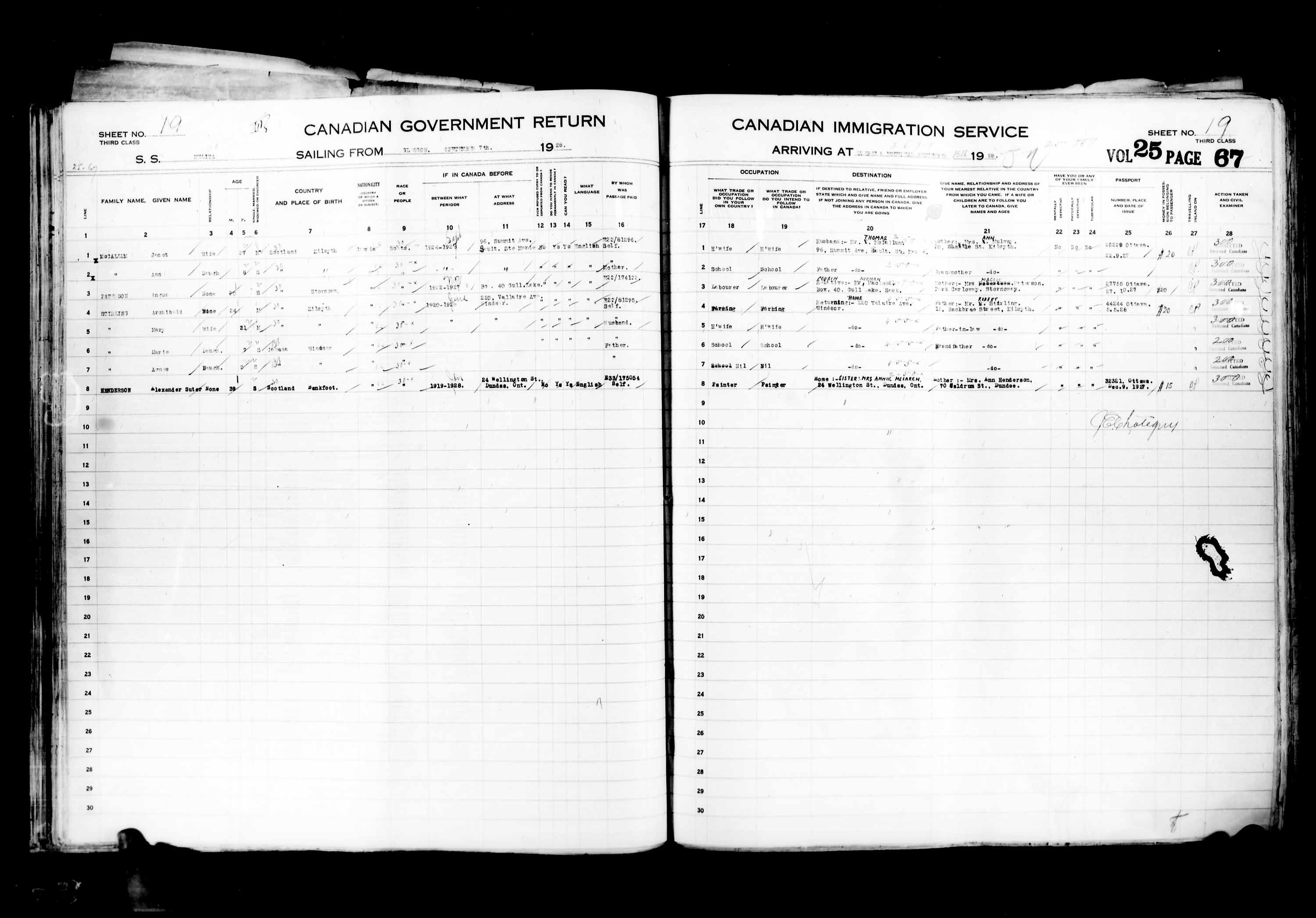 Titre : Listes de passagers : Ville de Qubec (1925-1935) - N d'enregistrement Mikan : 178851 - Microforme : t-14748