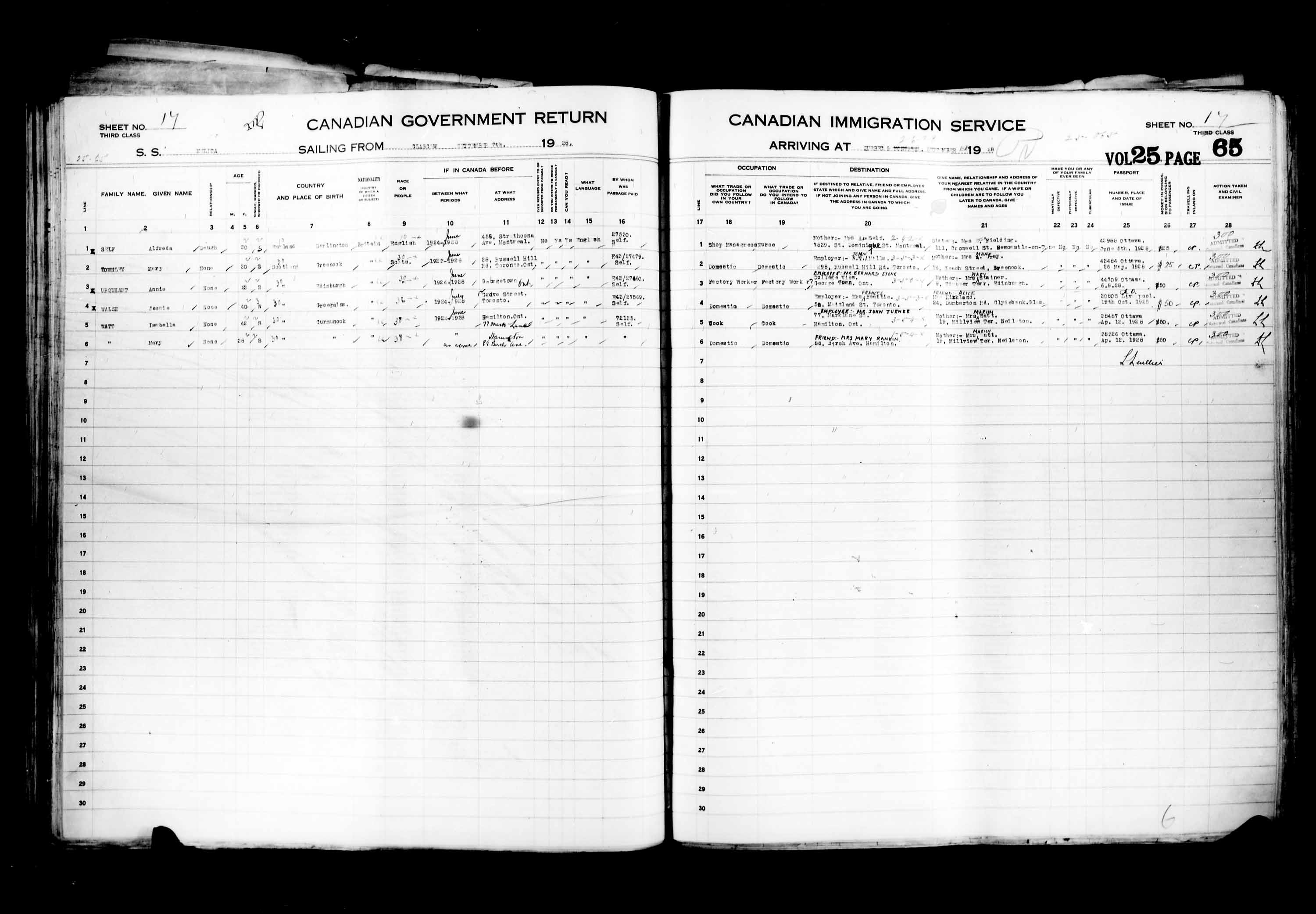 Title: Passenger Lists: Quebec City (1925-1935) - Mikan Number: 134839 - Microform: t-14748