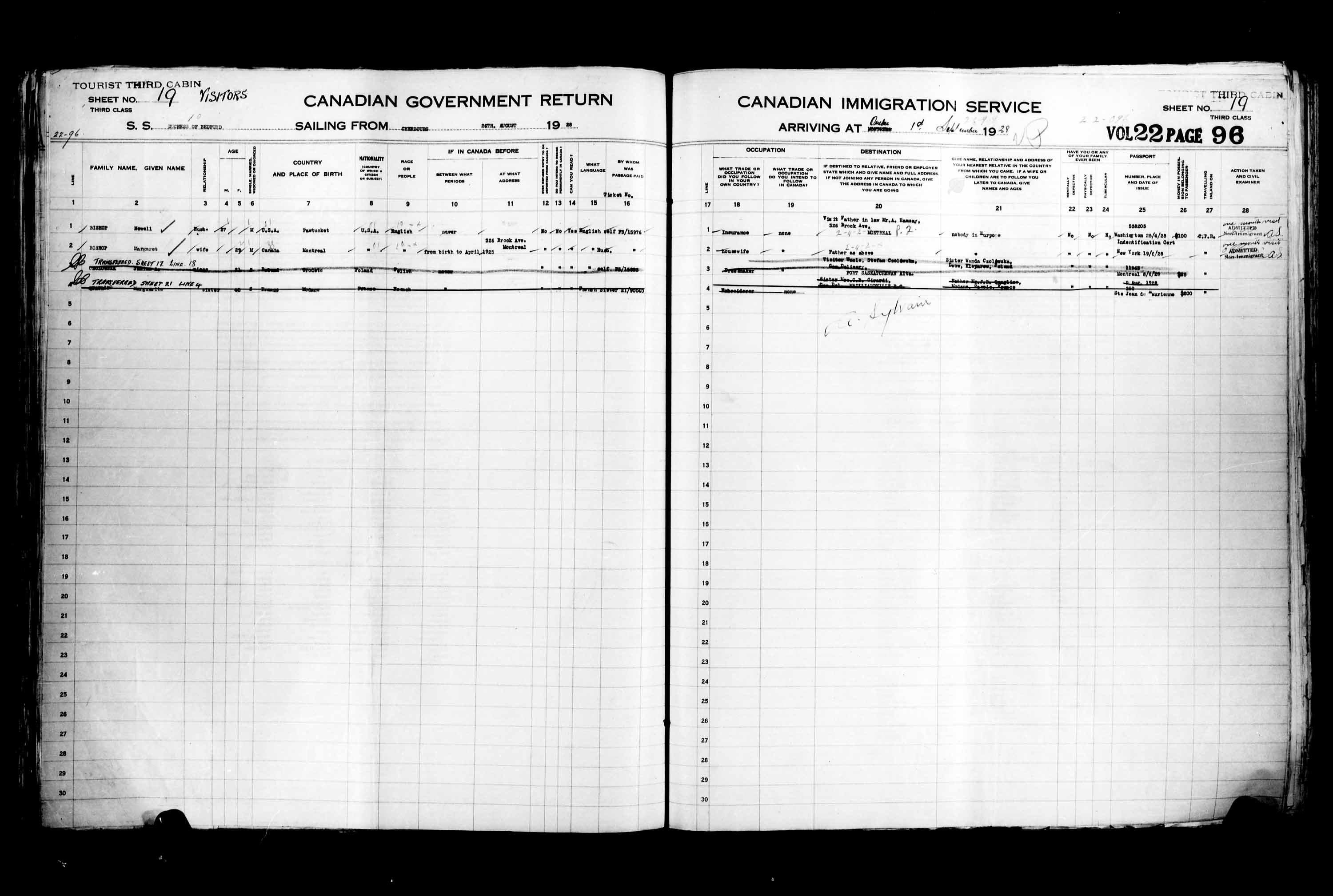 Titre : Listes de passagers : Ville de Qubec (1925-1935) - N d'enregistrement Mikan : 178851 - Microforme : t-14748