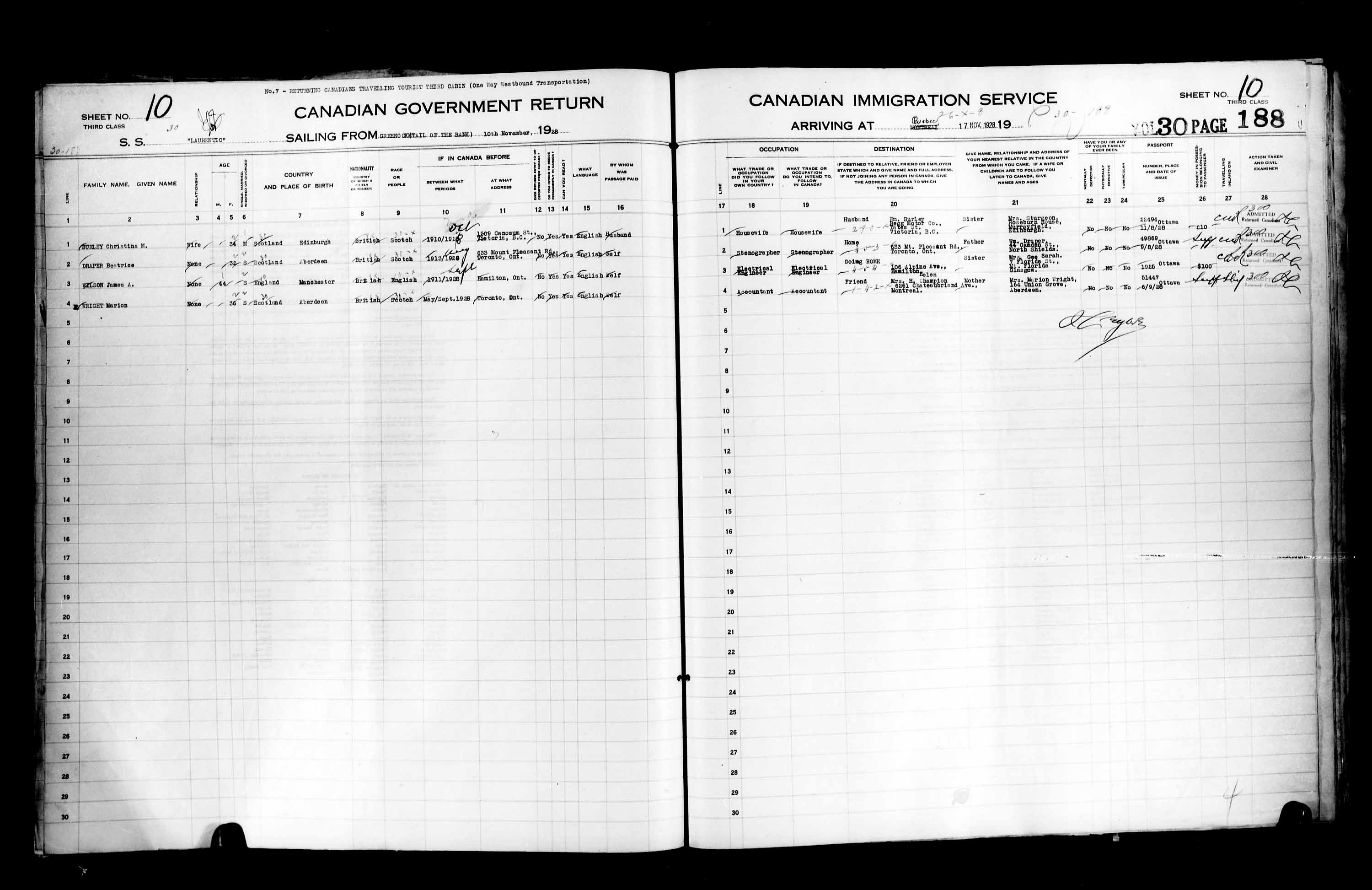 Title: Passenger Lists: Quebec City (1925-1935) - Mikan Number: 134839 - Microform: t-14750