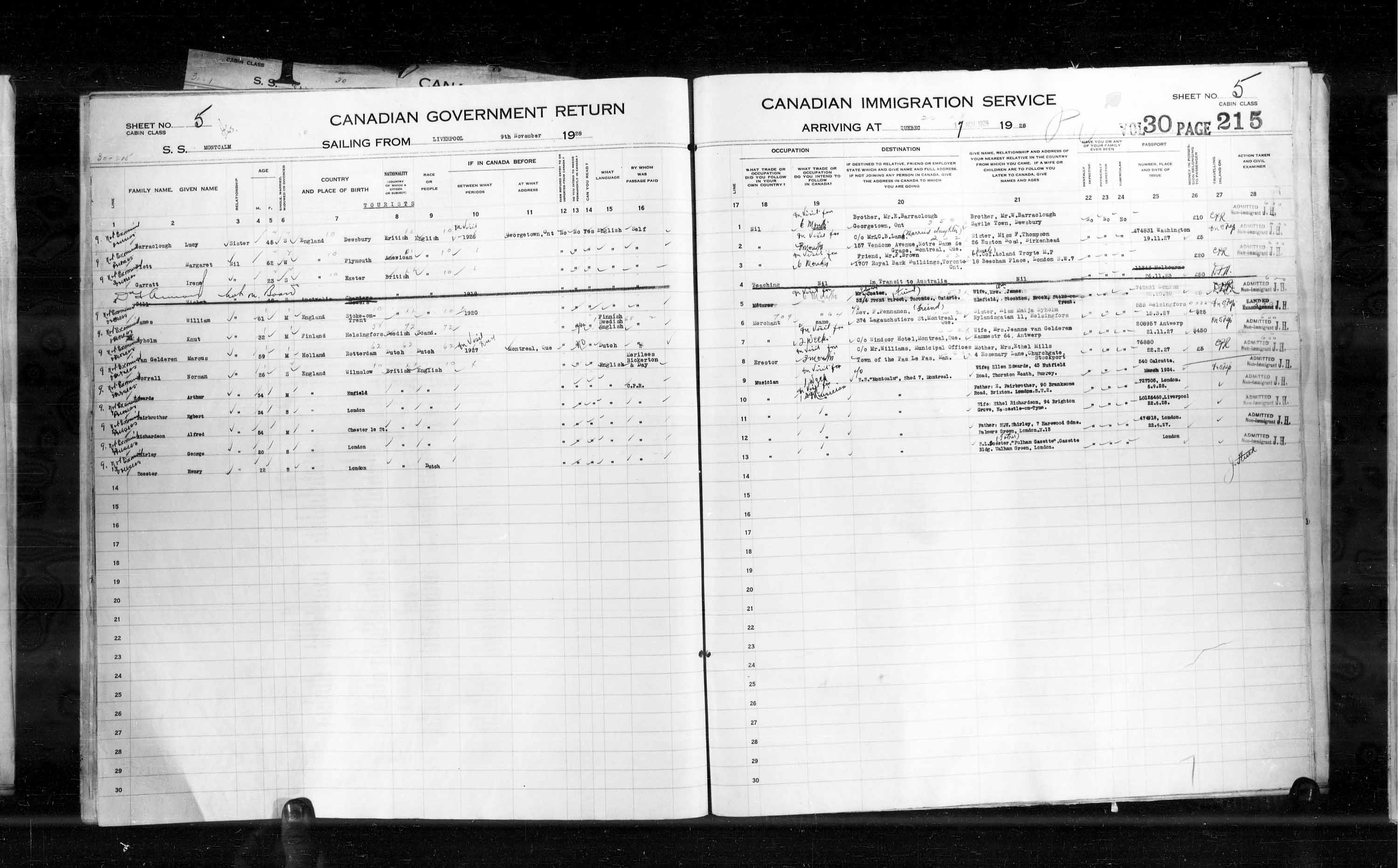 Title: Passenger Lists: Quebec City (1925-1935) - Mikan Number: 134839 - Microform: t-14751