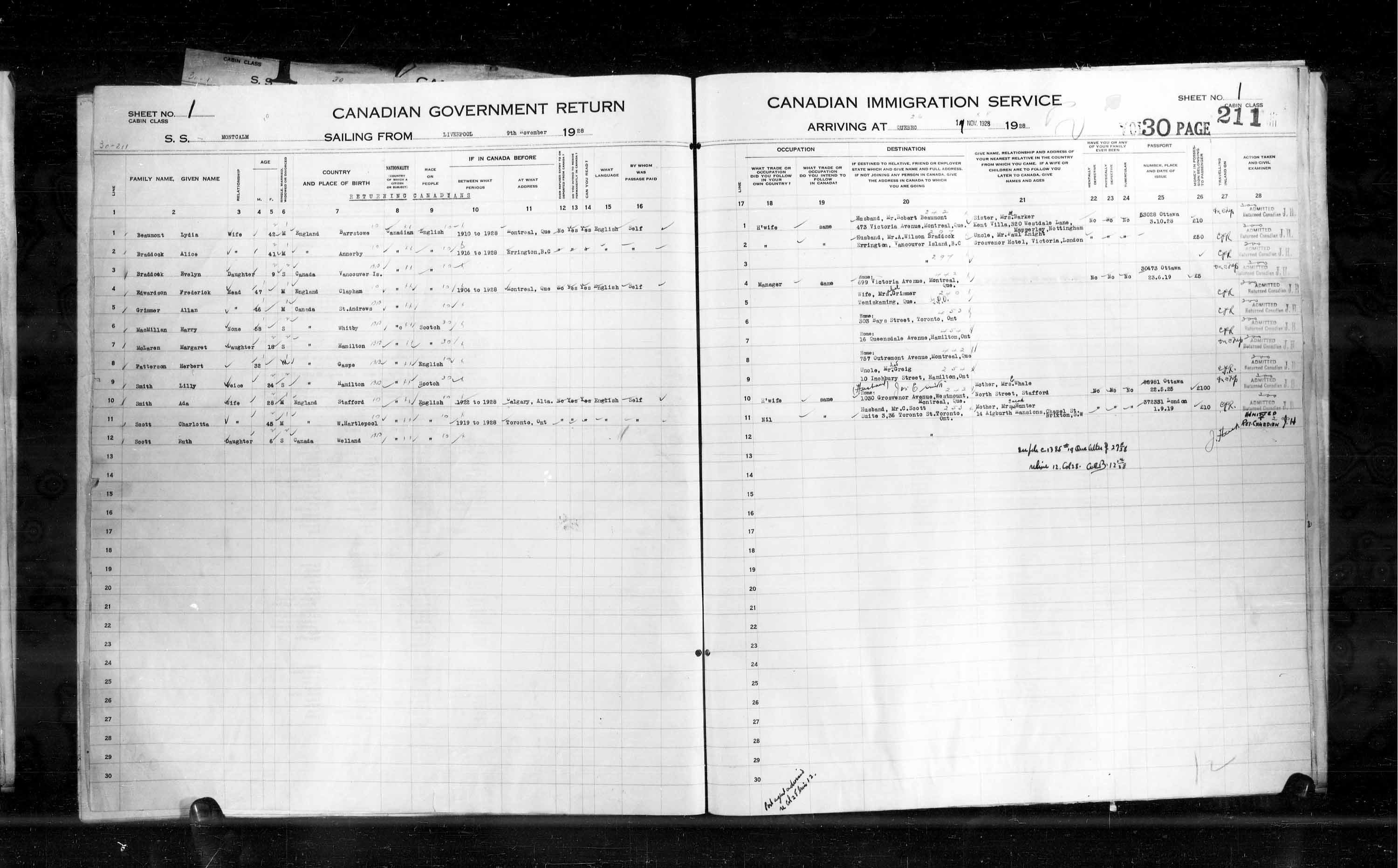 Titre : Listes de passagers : Ville de Qubec (1925-1935) - N d'enregistrement Mikan : 178851 - Microforme : t-14751