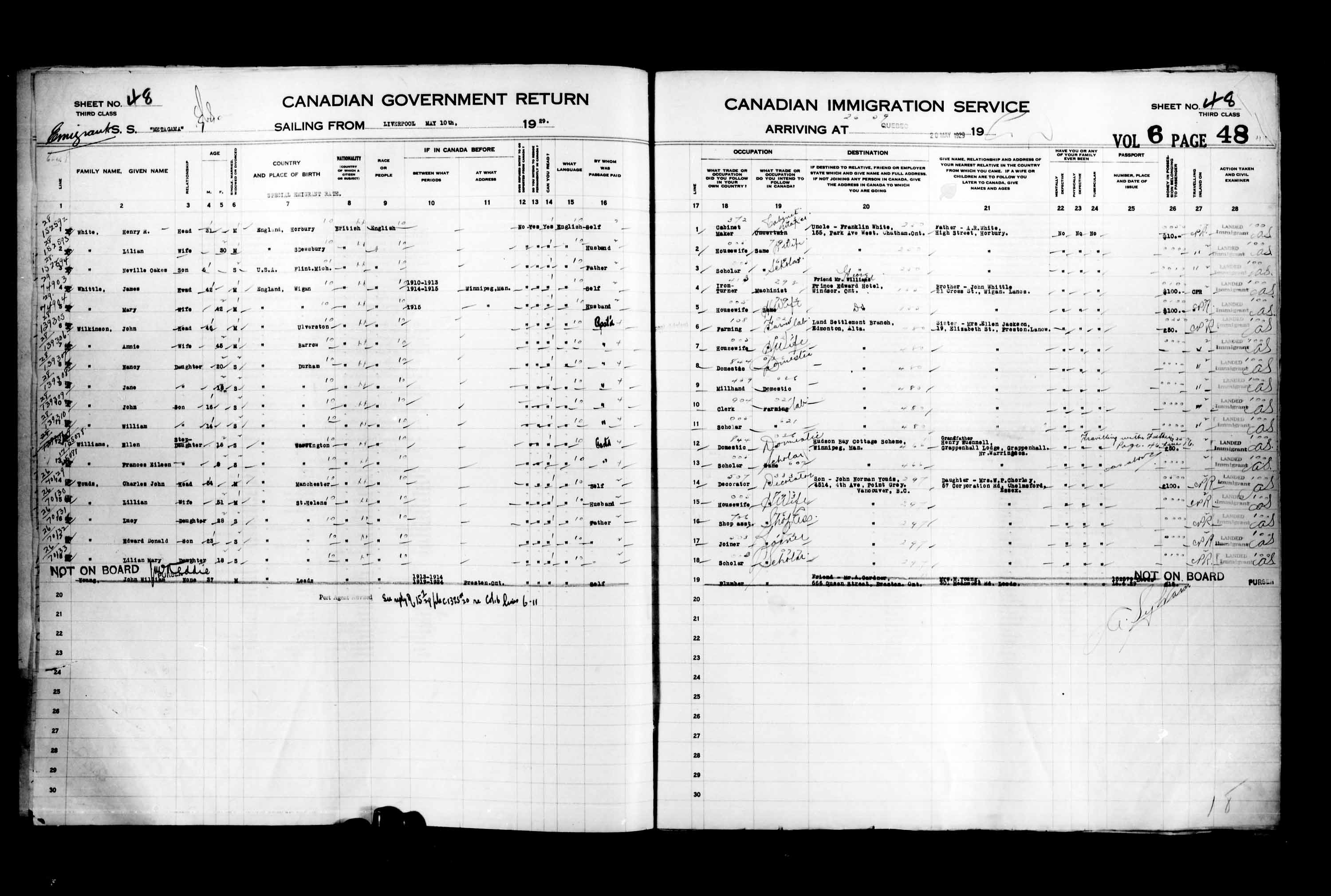 Titre : Listes de passagers : Ville de Qubec (1925-1935) - N d'enregistrement Mikan : 178851 - Microforme : t-14752