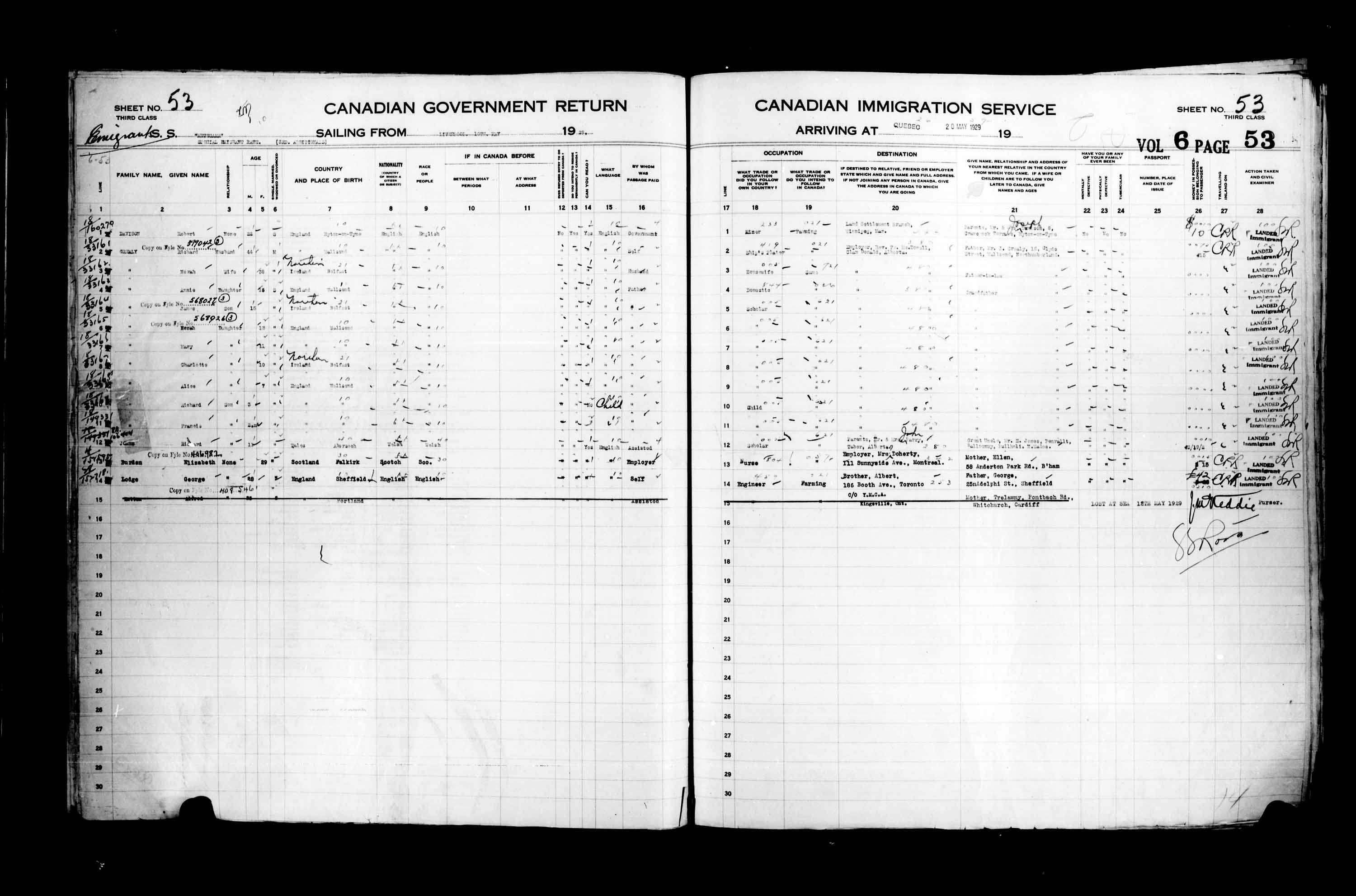 Title: Passenger Lists: Quebec City (1925-1935) - Mikan Number: 134839 - Microform: t-14753