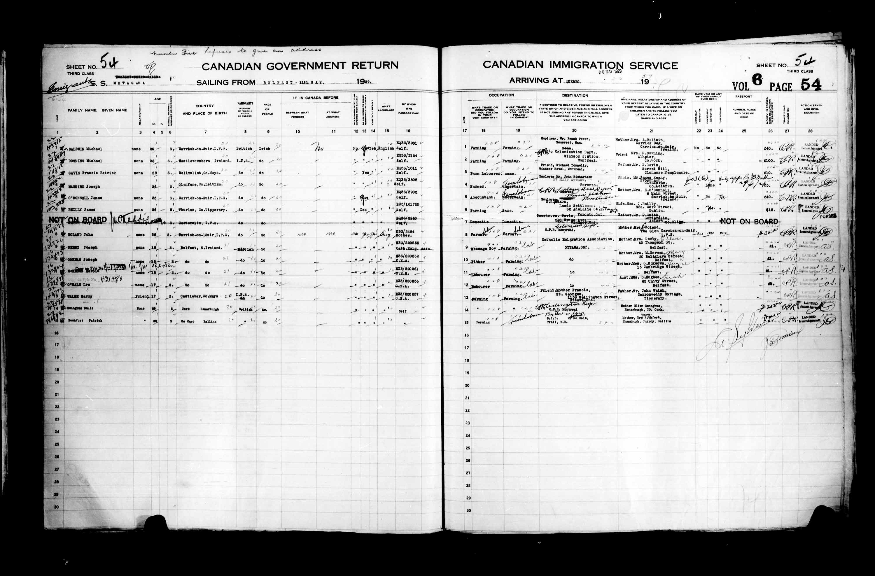 Title: Passenger Lists: Quebec City (1925-1935) - Mikan Number: 134839 - Microform: t-14753