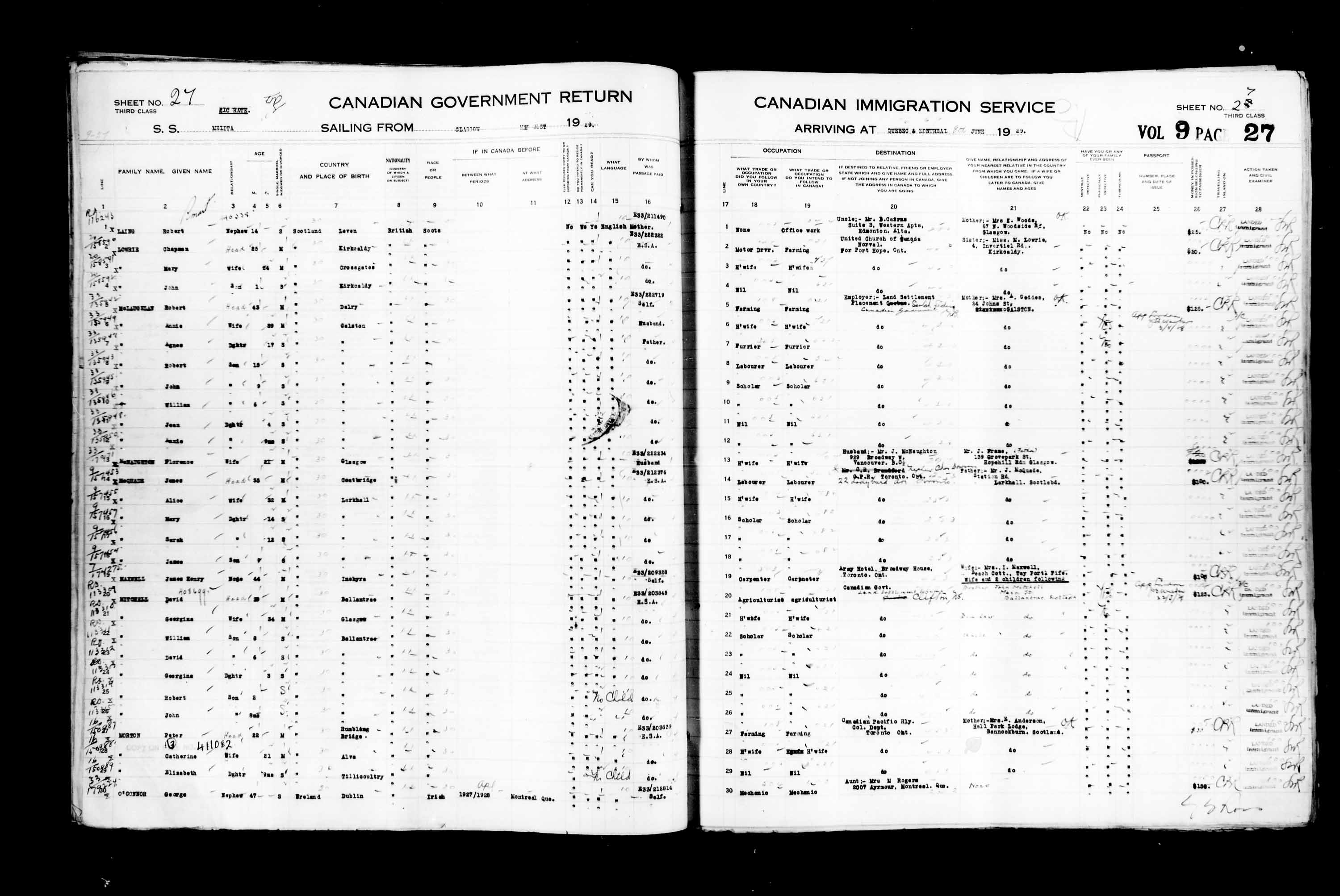 Title: Passenger Lists: Quebec City (1925-1935) - Mikan Number: 134839 - Microform: t-14754