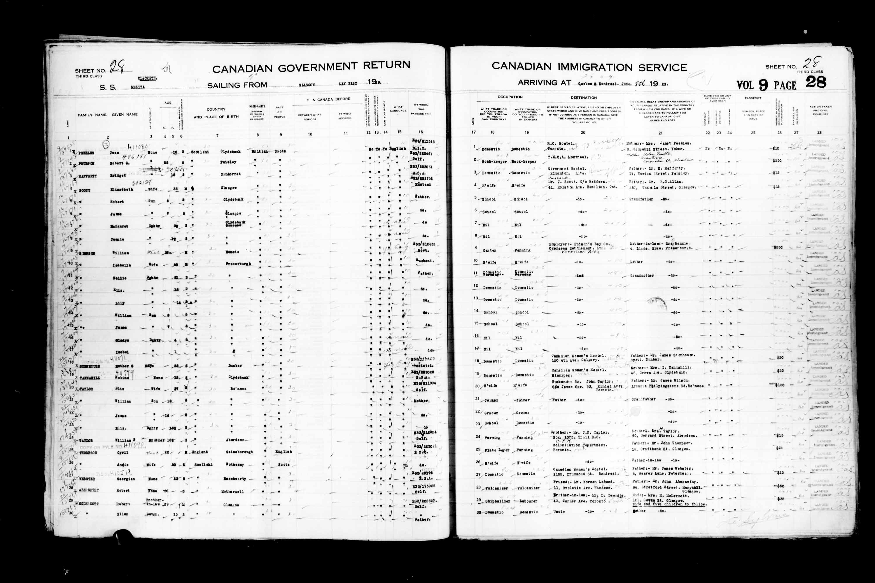 Titre : Listes de passagers : Ville de Qubec (1925-1935) - N d'enregistrement Mikan : 178851 - Microforme : t-14754