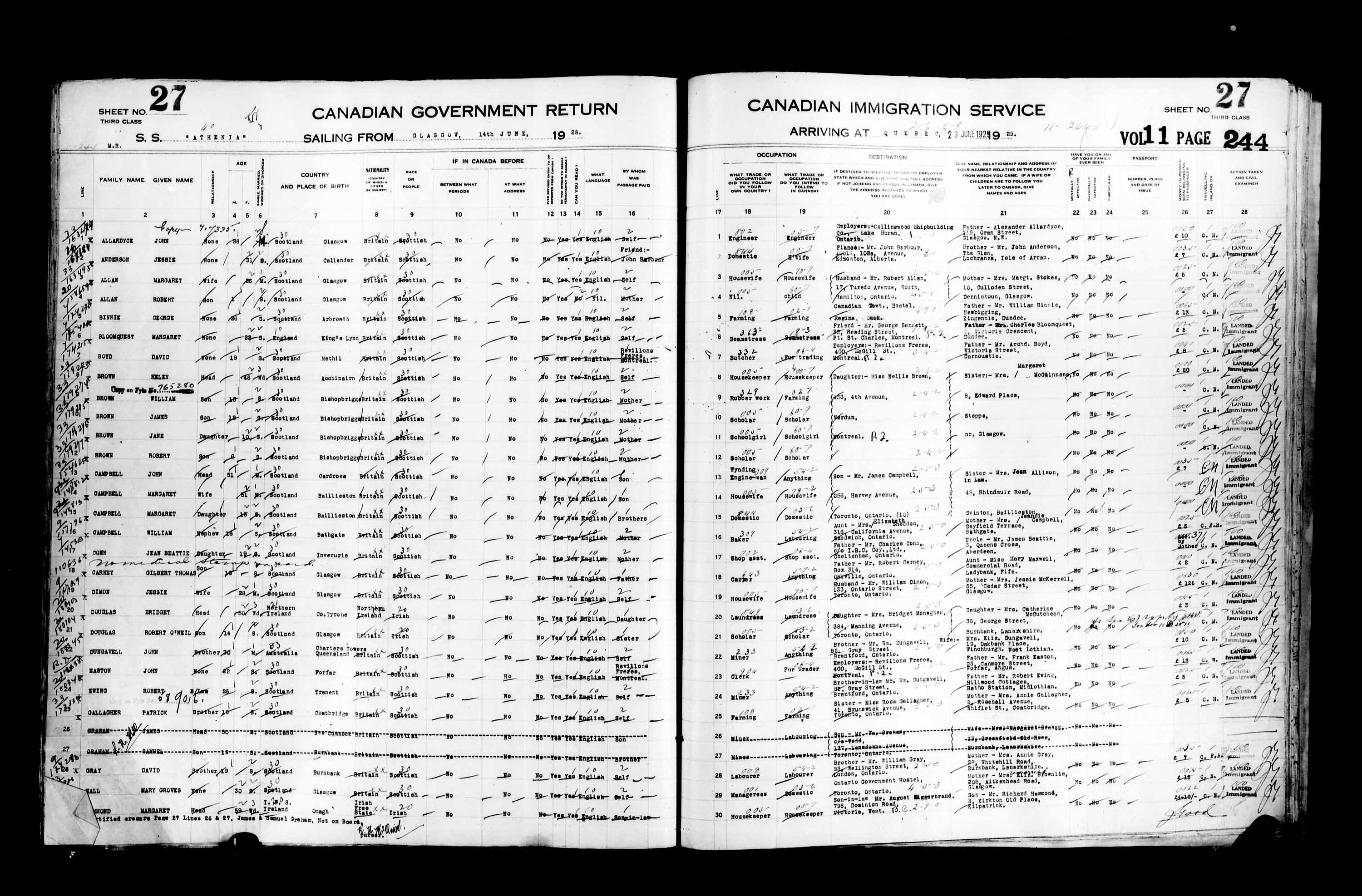 Titre : Listes de passagers : Ville de Qubec (1925-1935) - N d'enregistrement Mikan : 178851 - Microforme : t-14755