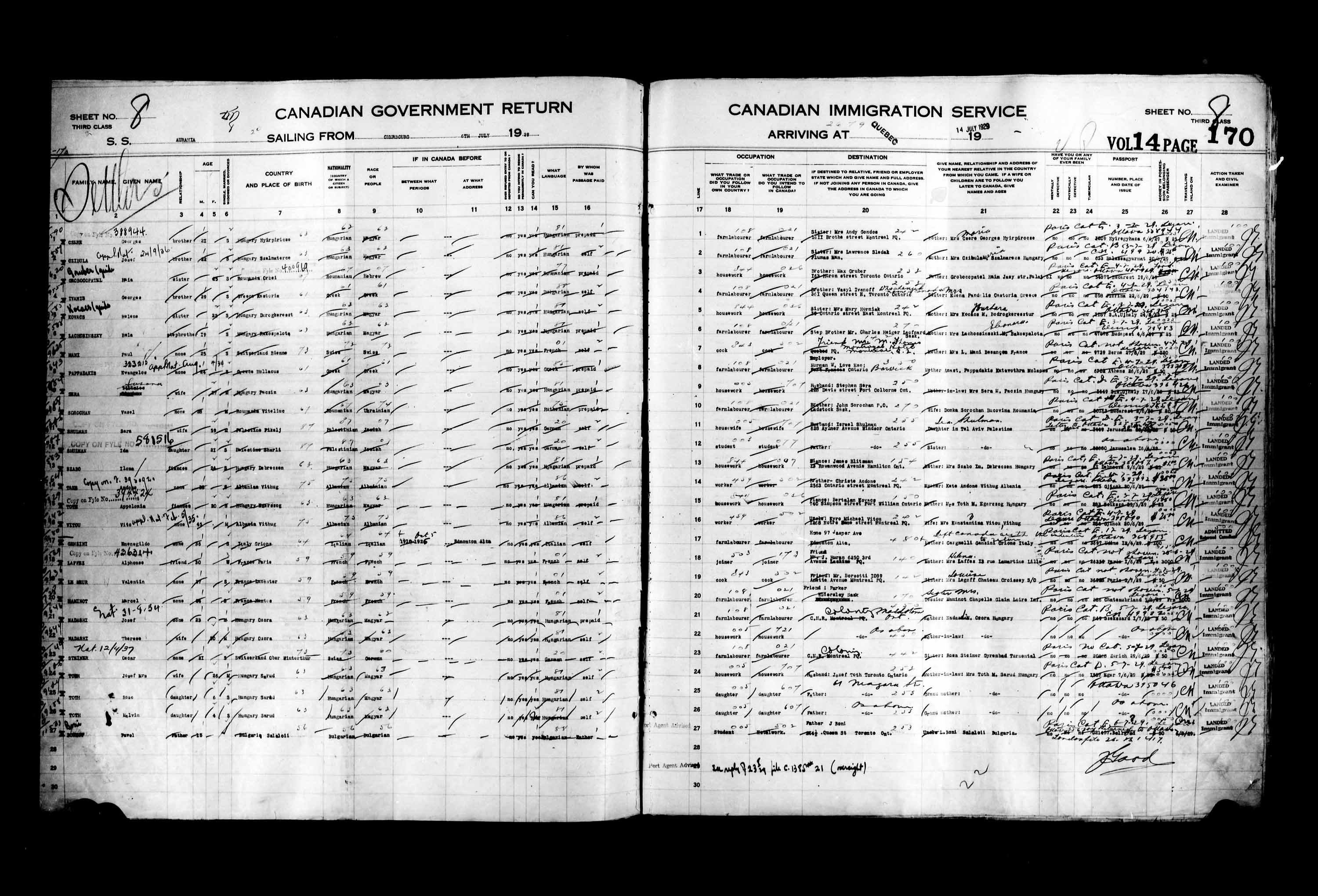 Titre : Listes de passagers : Ville de Qubec (1925-1935) - N d'enregistrement Mikan : 178851 - Microforme : t-14755