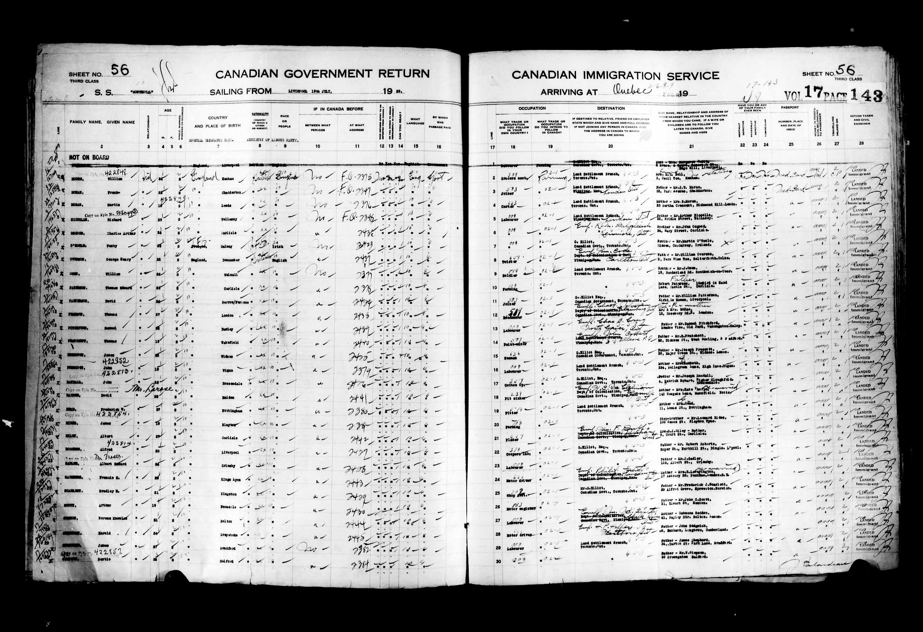 Title: Passenger Lists: Quebec City (1925-1935) - Mikan Number: 134839 - Microform: t-14756