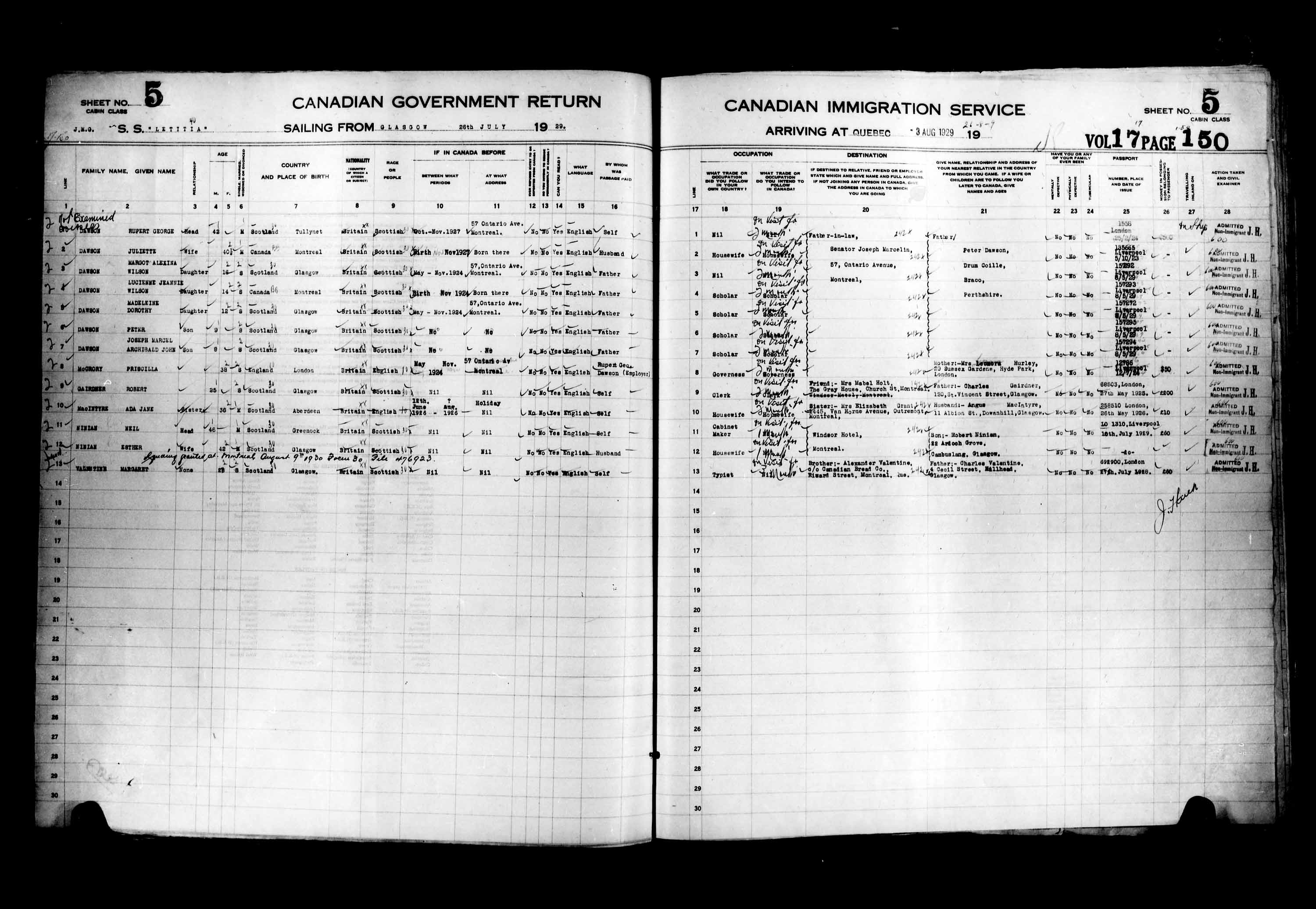Titre : Listes de passagers : Ville de Québec (1925-1935) - N° d'enregistrement Mikan : 178851 - Microforme : t-14756