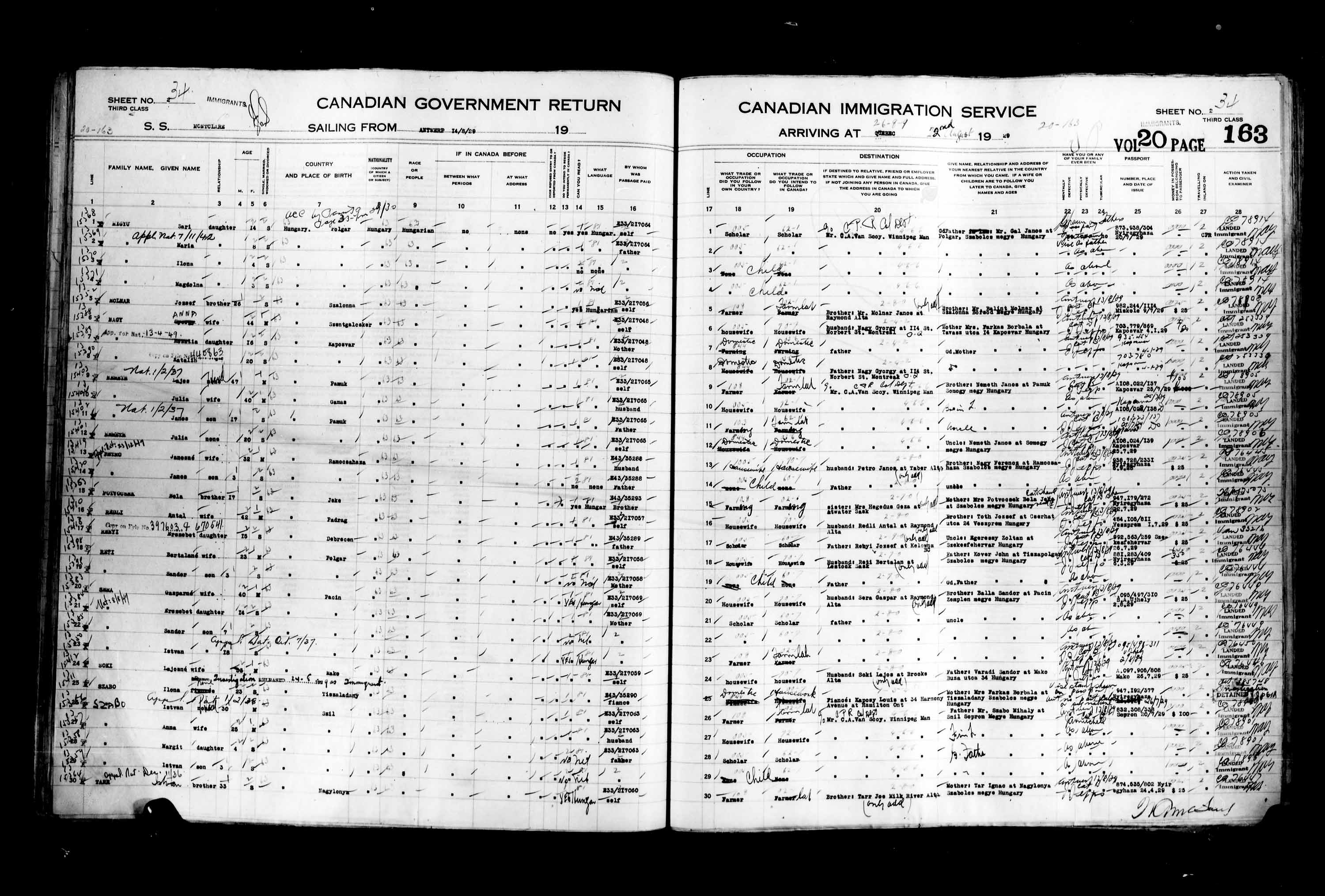 Titre : Listes de passagers : Ville de Qubec (1925-1935) - N d'enregistrement Mikan : 178851 - Microforme : t-14757