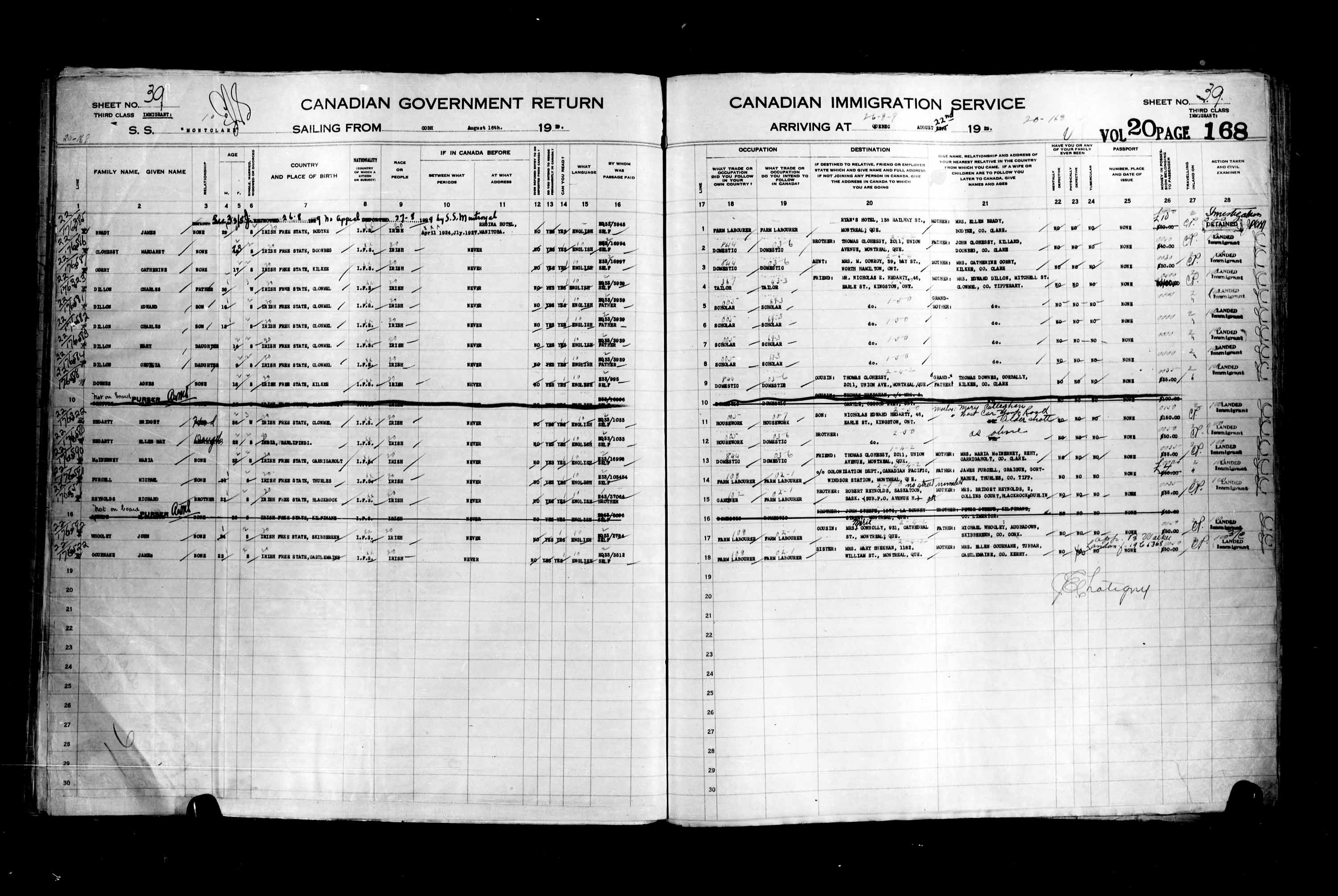 Titre : Listes de passagers : Ville de Qubec (1925-1935) - N d'enregistrement Mikan : 178851 - Microforme : t-14758