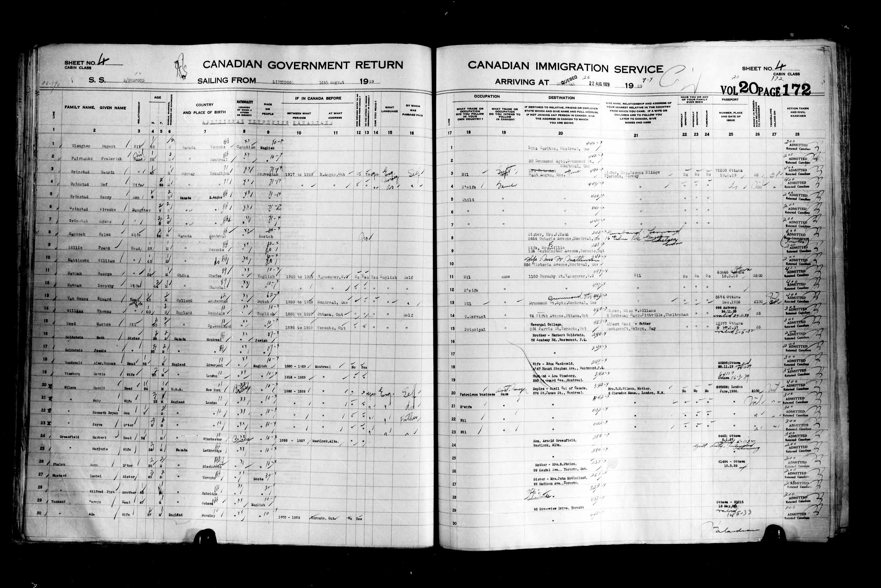 Title: Passenger Lists: Quebec City (1925-1935) - Mikan Number: 134839 - Microform: t-14758