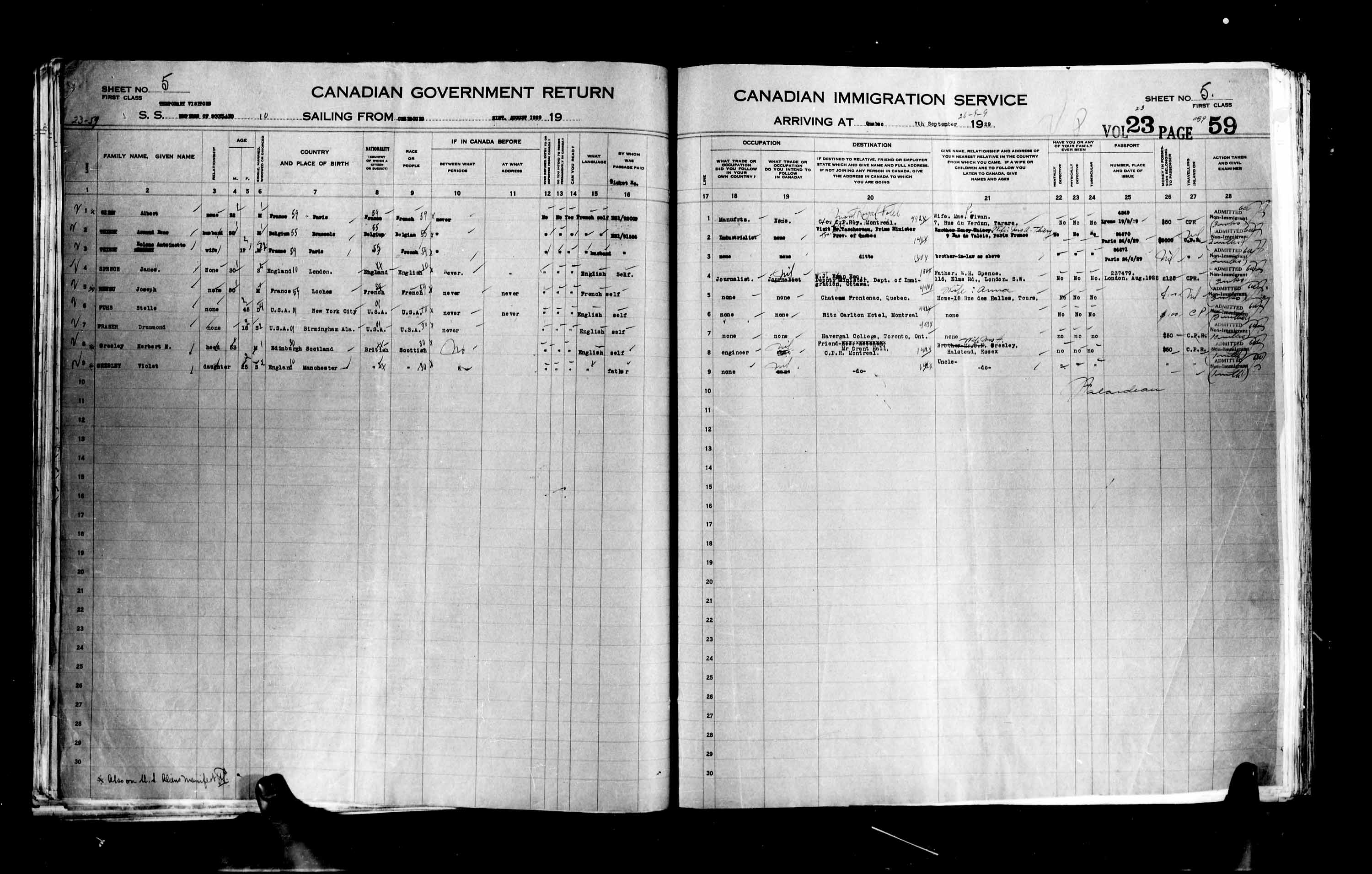 Titre : Listes de passagers : Ville de Qubec (1925-1935) - N d'enregistrement Mikan : 178851 - Microforme : t-14758