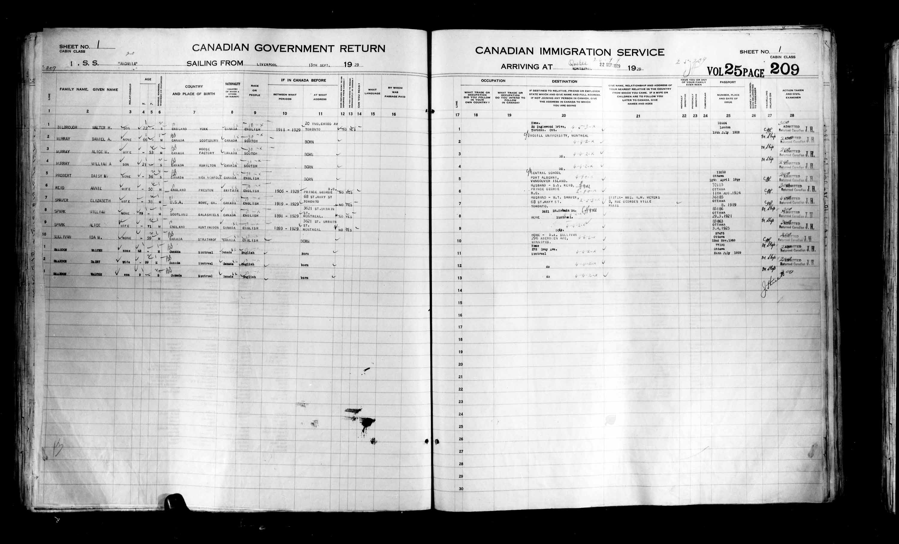 Titre : Listes de passagers : Ville de Qubec (1925-1935) - N d'enregistrement Mikan : 178851 - Microforme : t-14759