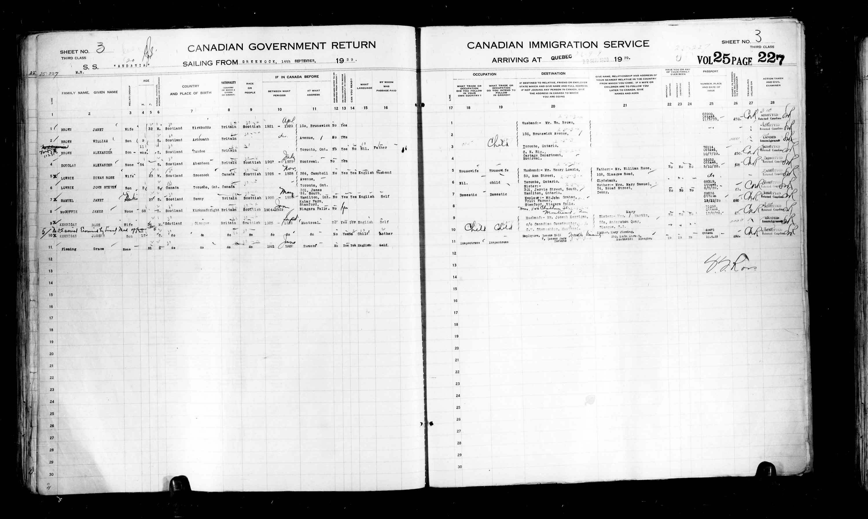 Titre : Listes de passagers : Ville de Qubec (1925-1935) - N d'enregistrement Mikan : 178851 - Microforme : t-14759