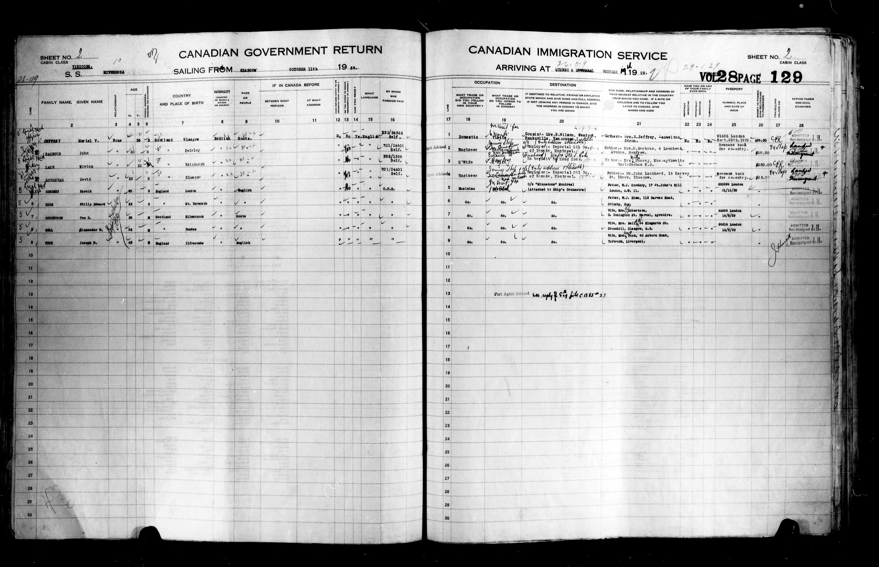 Titre : Listes de passagers : Ville de Qubec (1925-1935) - N d'enregistrement Mikan : 178851 - Microforme : t-14760