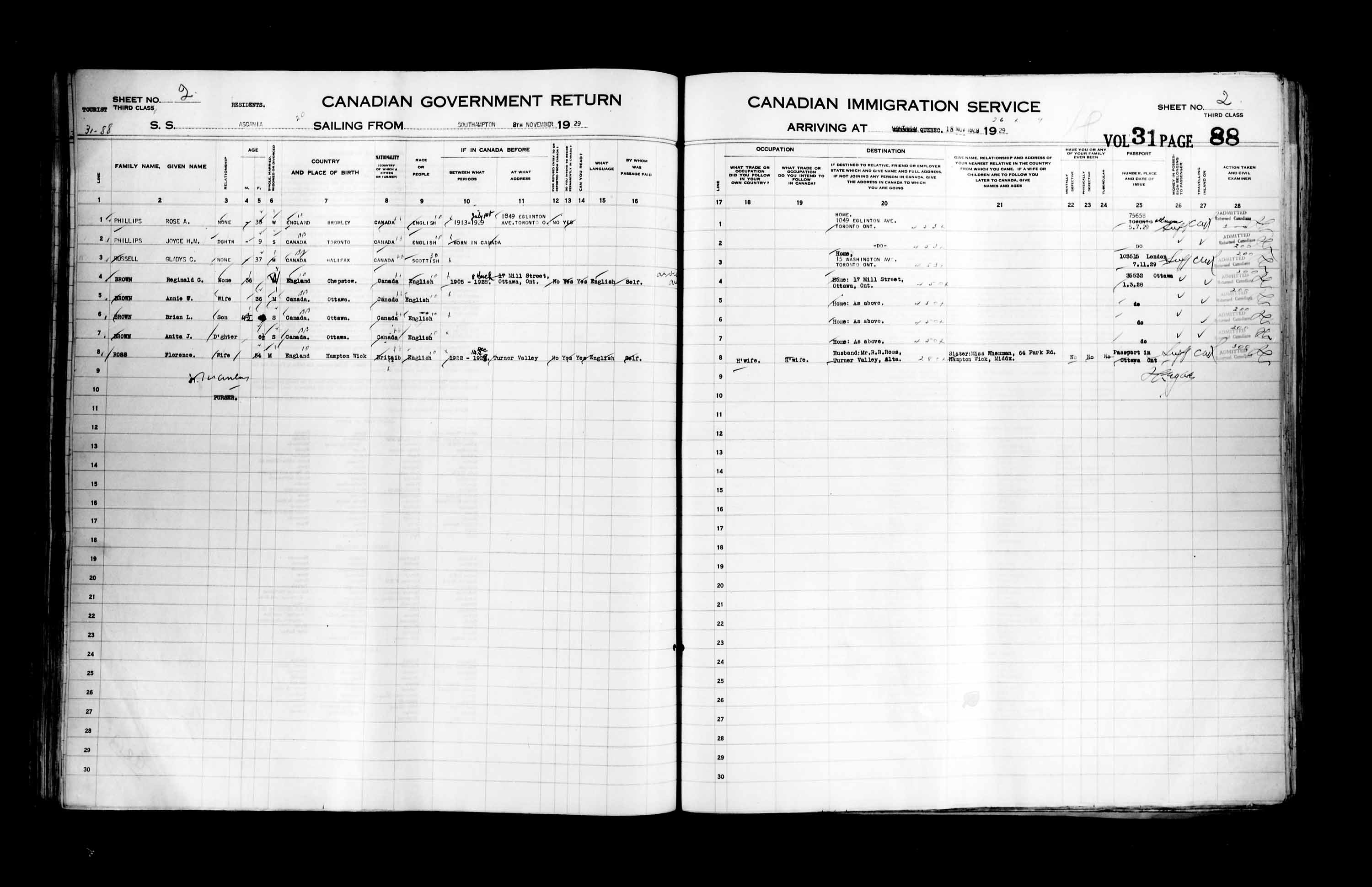 Title: Passenger Lists: Quebec City (1925-1935) - Mikan Number: 134839 - Microform: t-14761