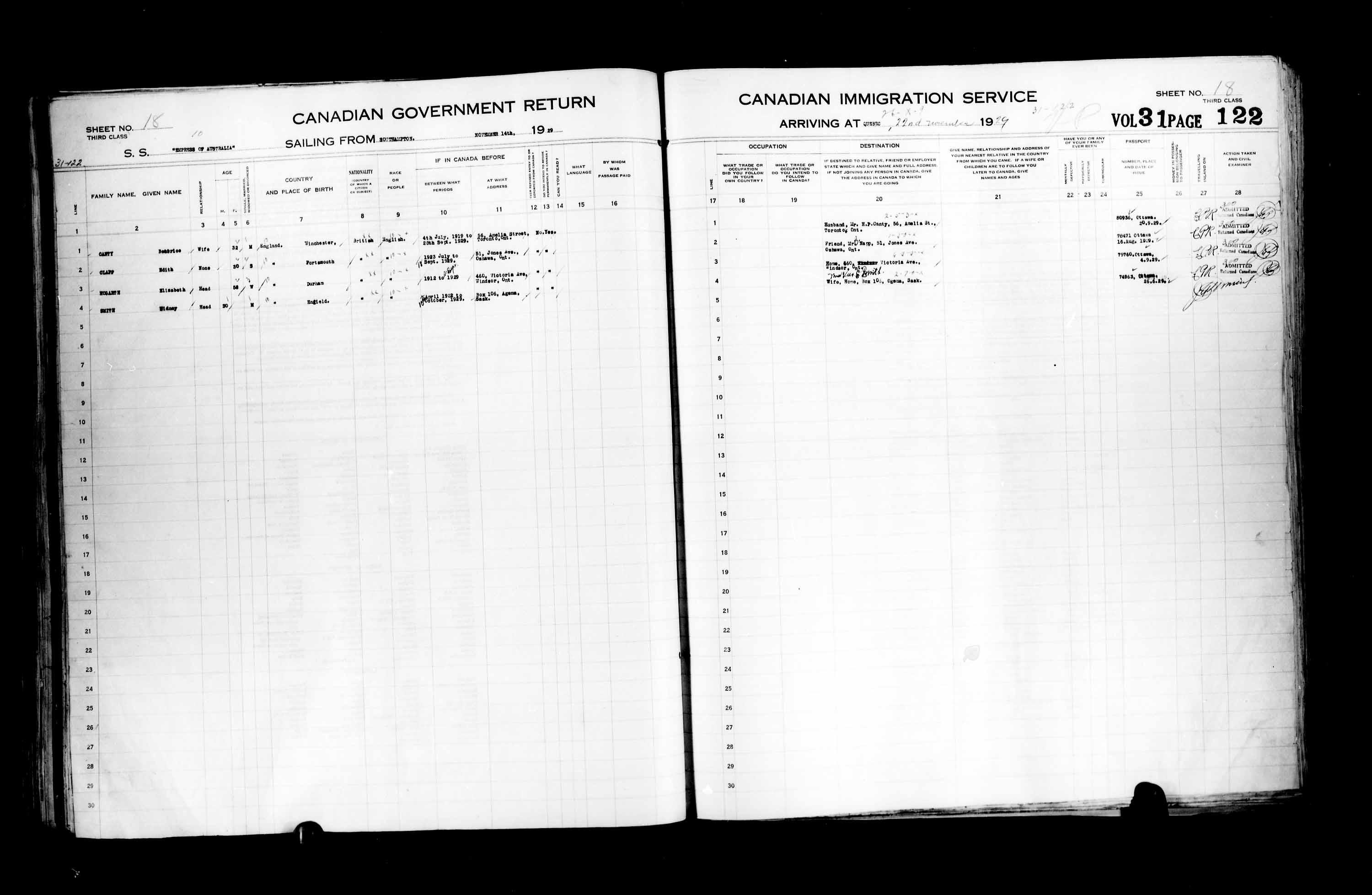 Title: Passenger Lists: Quebec City (1925-1935) - Mikan Number: 134839 - Microform: t-14761
