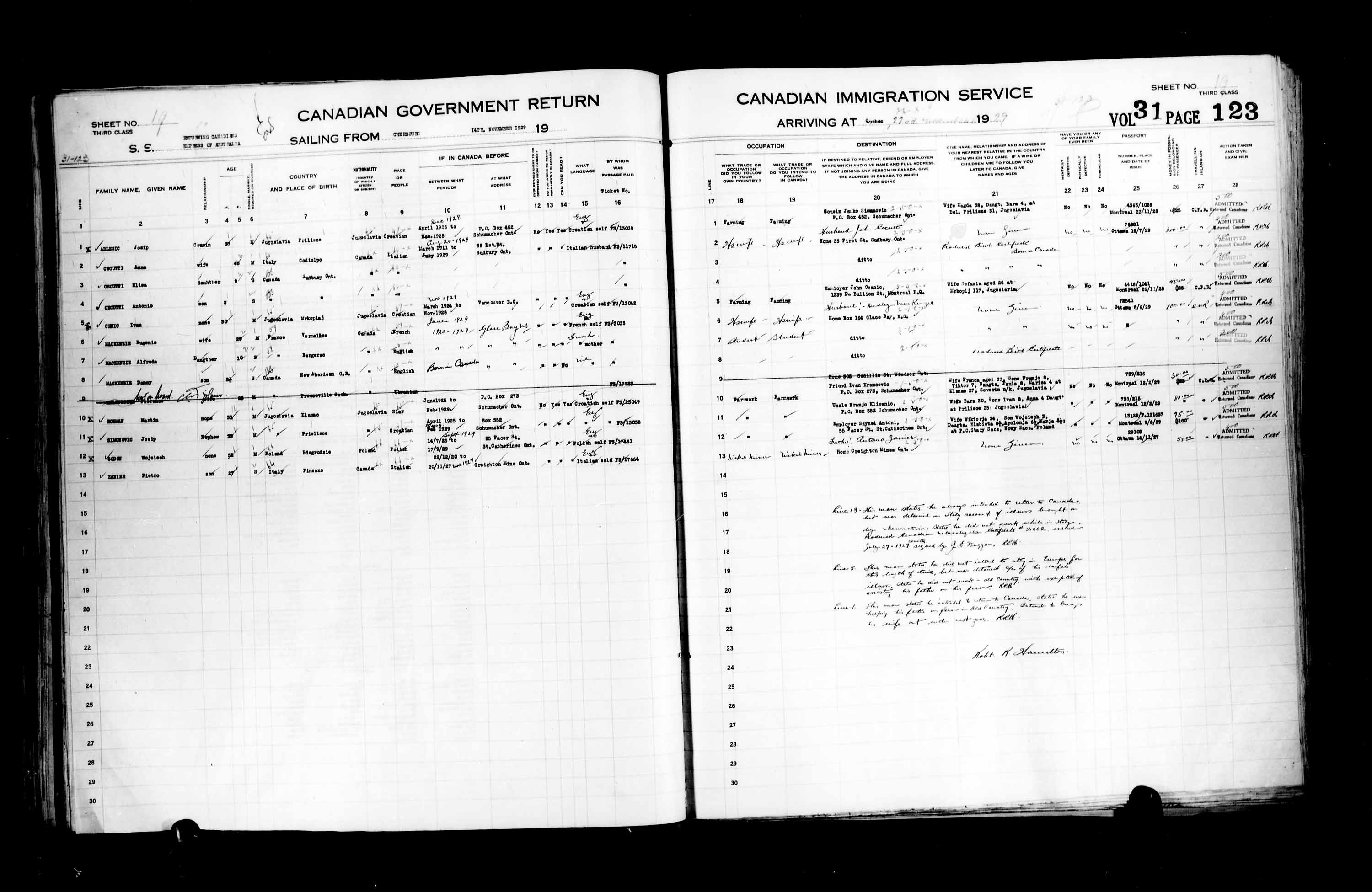 Titre : Listes de passagers : Ville de Qubec (1925-1935) - N d'enregistrement Mikan : 178851 - Microforme : t-14761