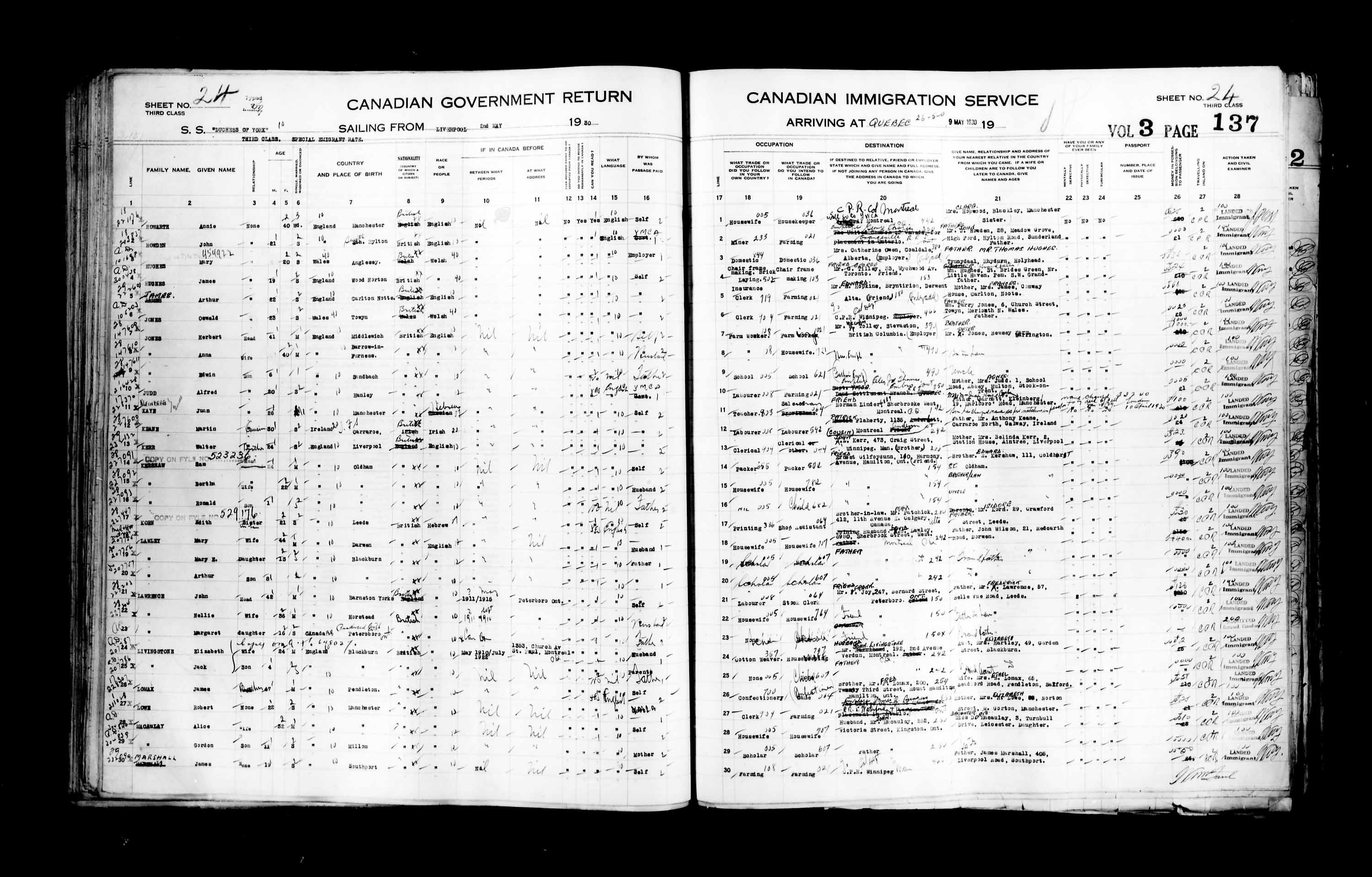 Title: Passenger Lists: Quebec City (1925-1935) - Mikan Number: 134839 - Microform: t-14762