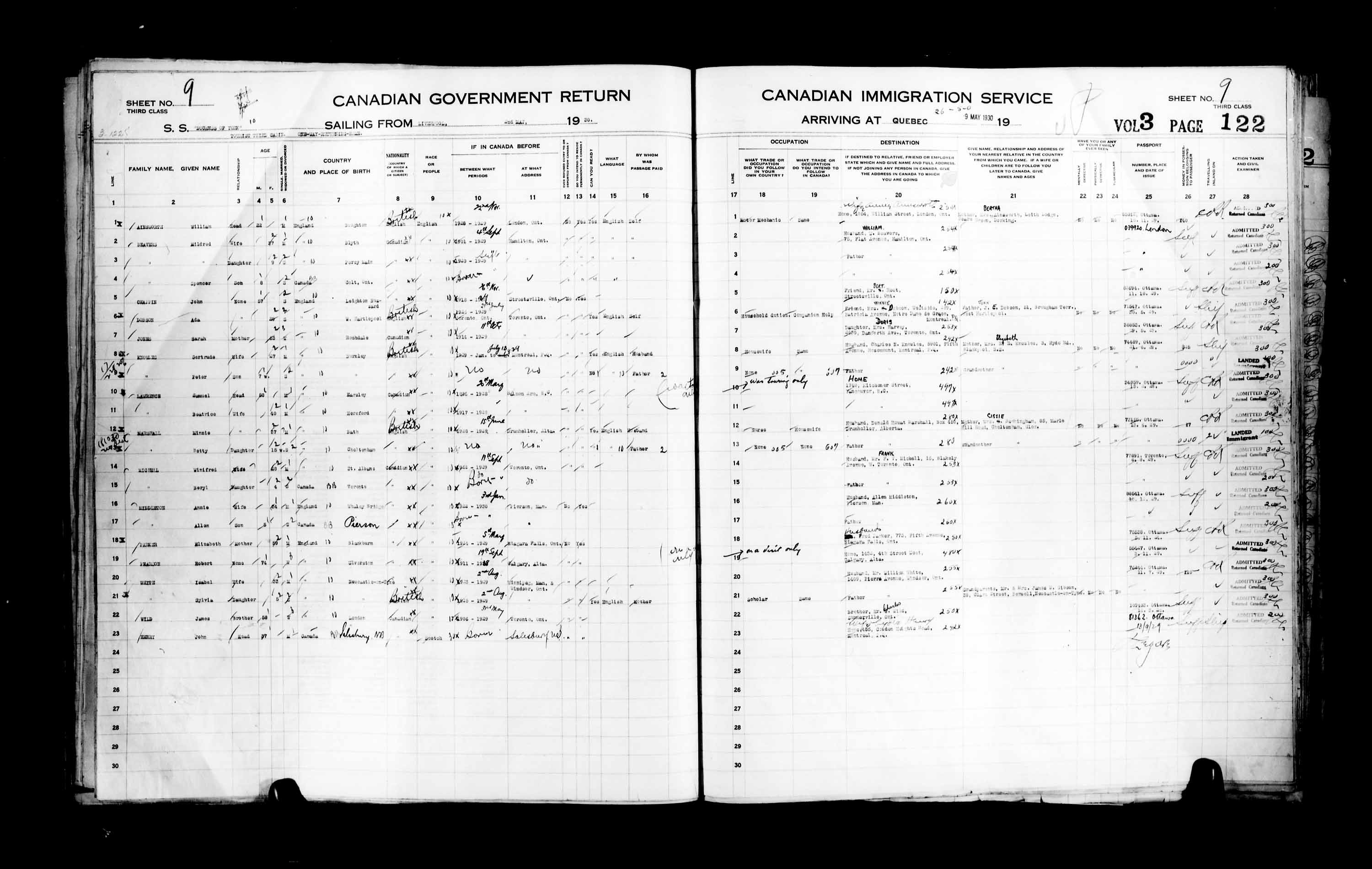 Titre : Listes de passagers : Ville de Qubec (1925-1935) - N d'enregistrement Mikan : 178851 - Microforme : t-14762
