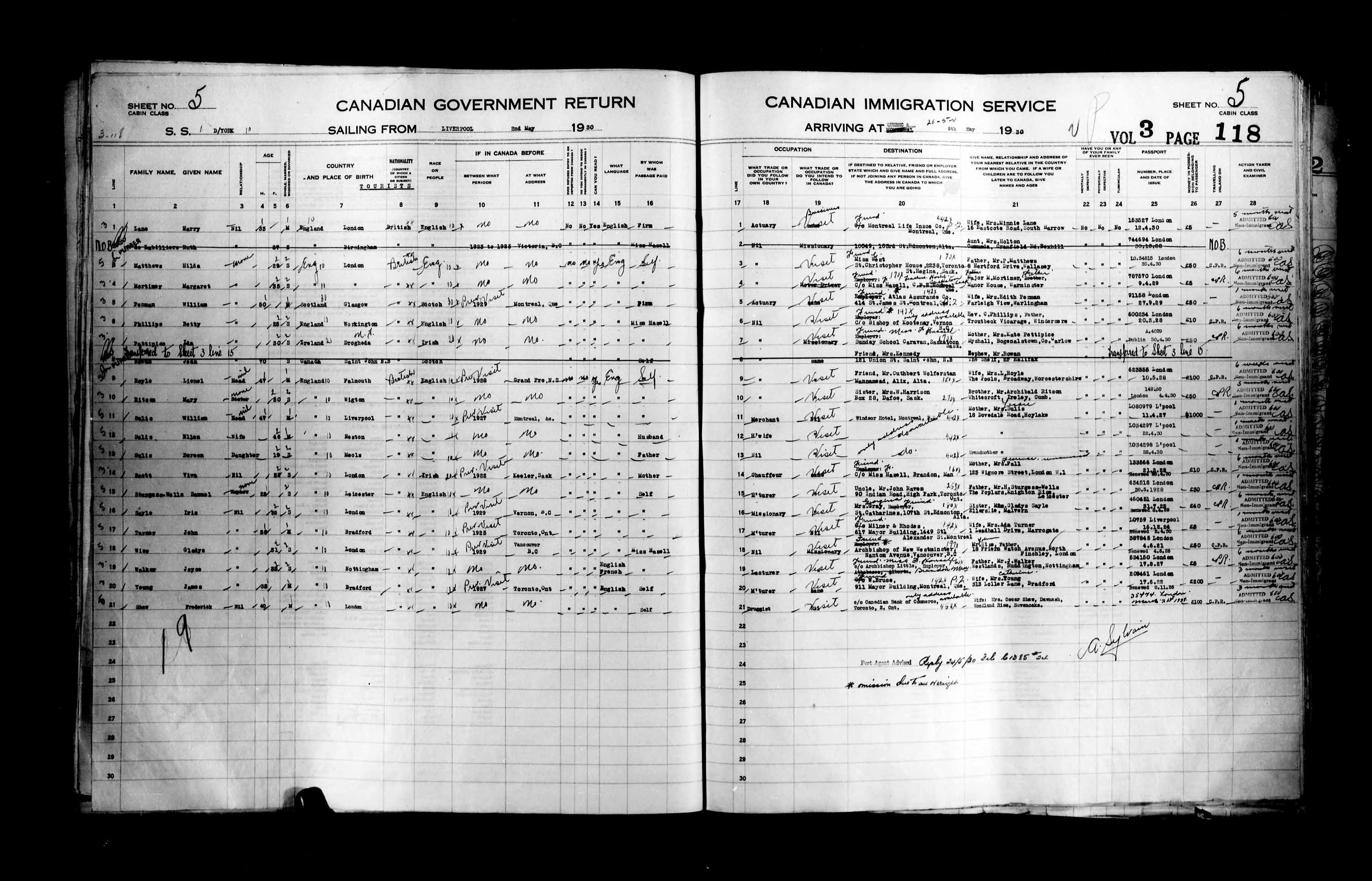 Titre : Listes de passagers : Ville de Qubec (1925-1935) - N d'enregistrement Mikan : 178851 - Microforme : t-14762