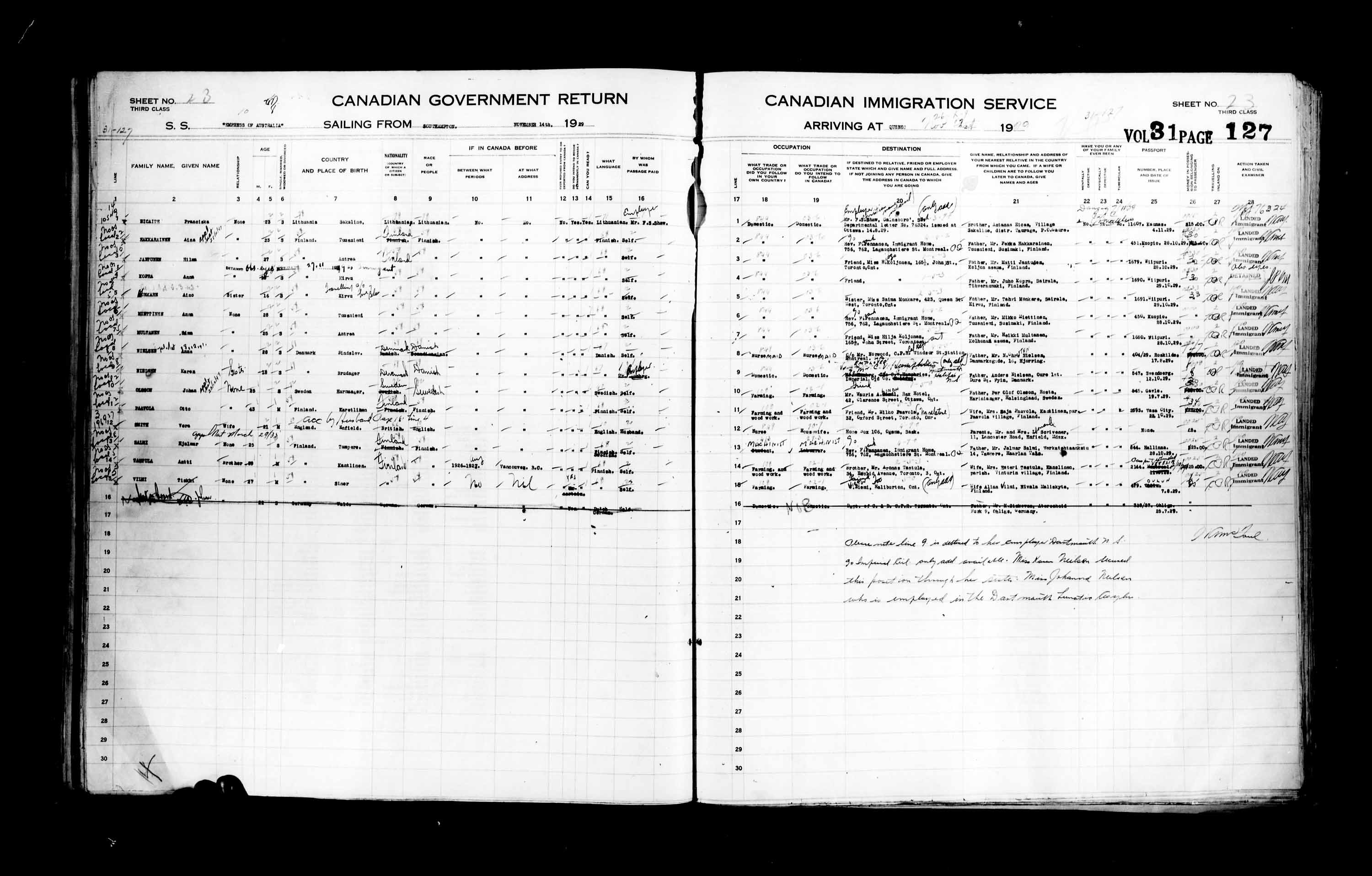 Titre : Listes de passagers : Ville de Qubec (1925-1935) - N d'enregistrement Mikan : 178851 - Microforme : t-14762