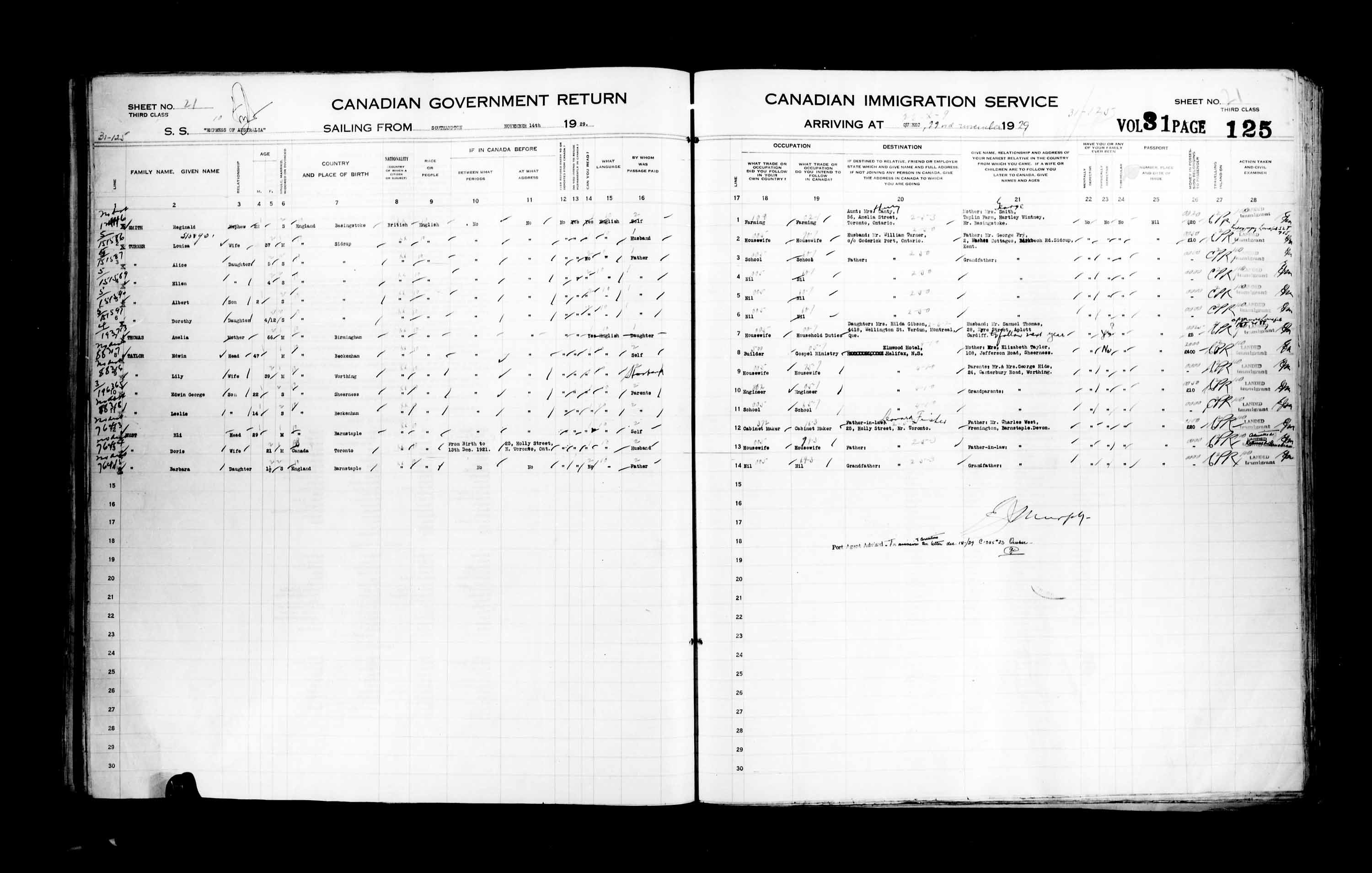 Title: Passenger Lists: Quebec City (1925-1935) - Mikan Number: 134839 - Microform: t-14762