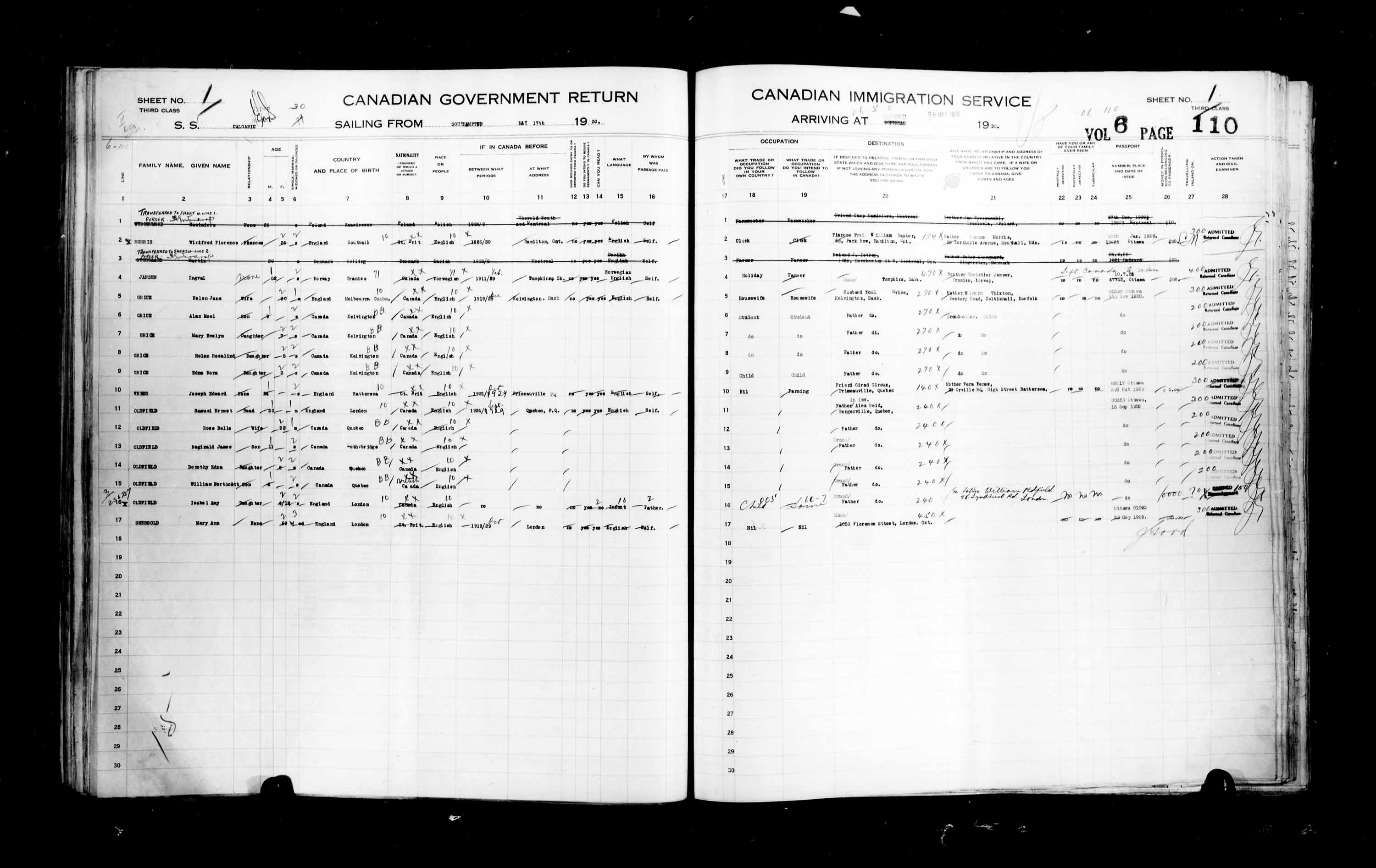 Titre : Listes de passagers : Ville de Qubec (1925-1935) - N d'enregistrement Mikan : 178851 - Microforme : t-14763