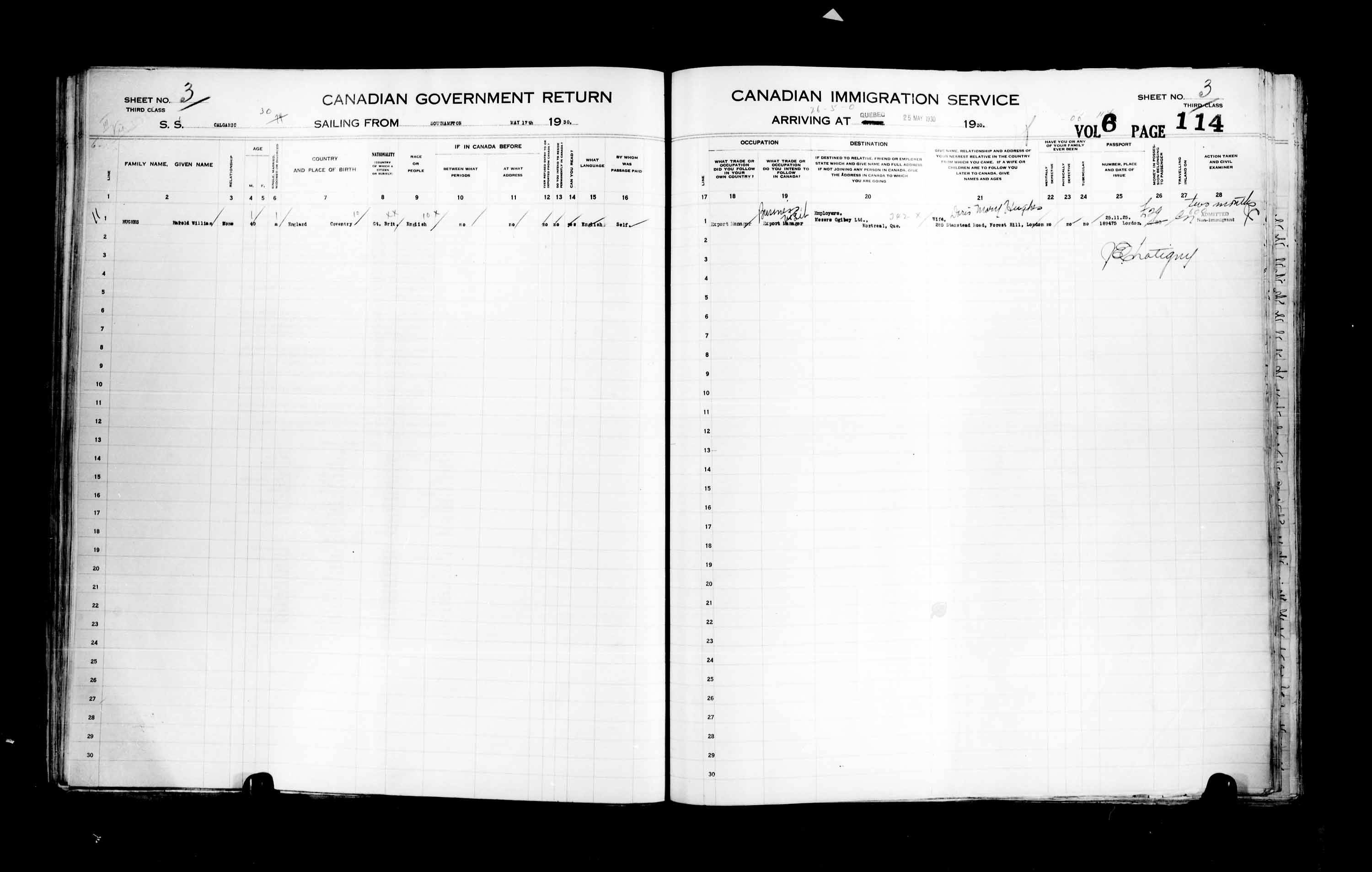 Titre : Listes de passagers : Ville de Qubec (1925-1935) - N d'enregistrement Mikan : 178851 - Microforme : t-14764
