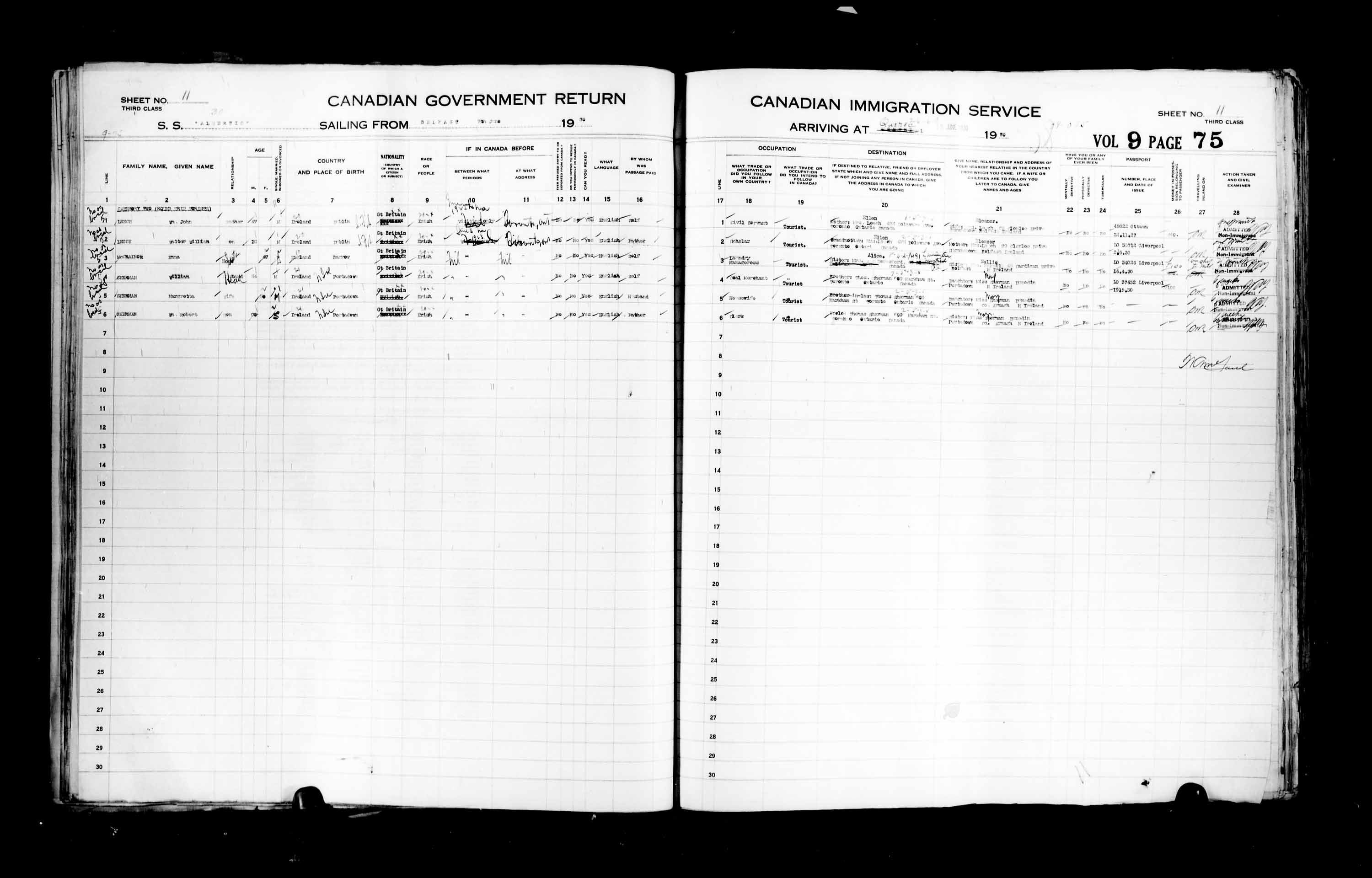 Title: Passenger Lists: Quebec City (1925-1935) - Mikan Number: 134839 - Microform: t-14764