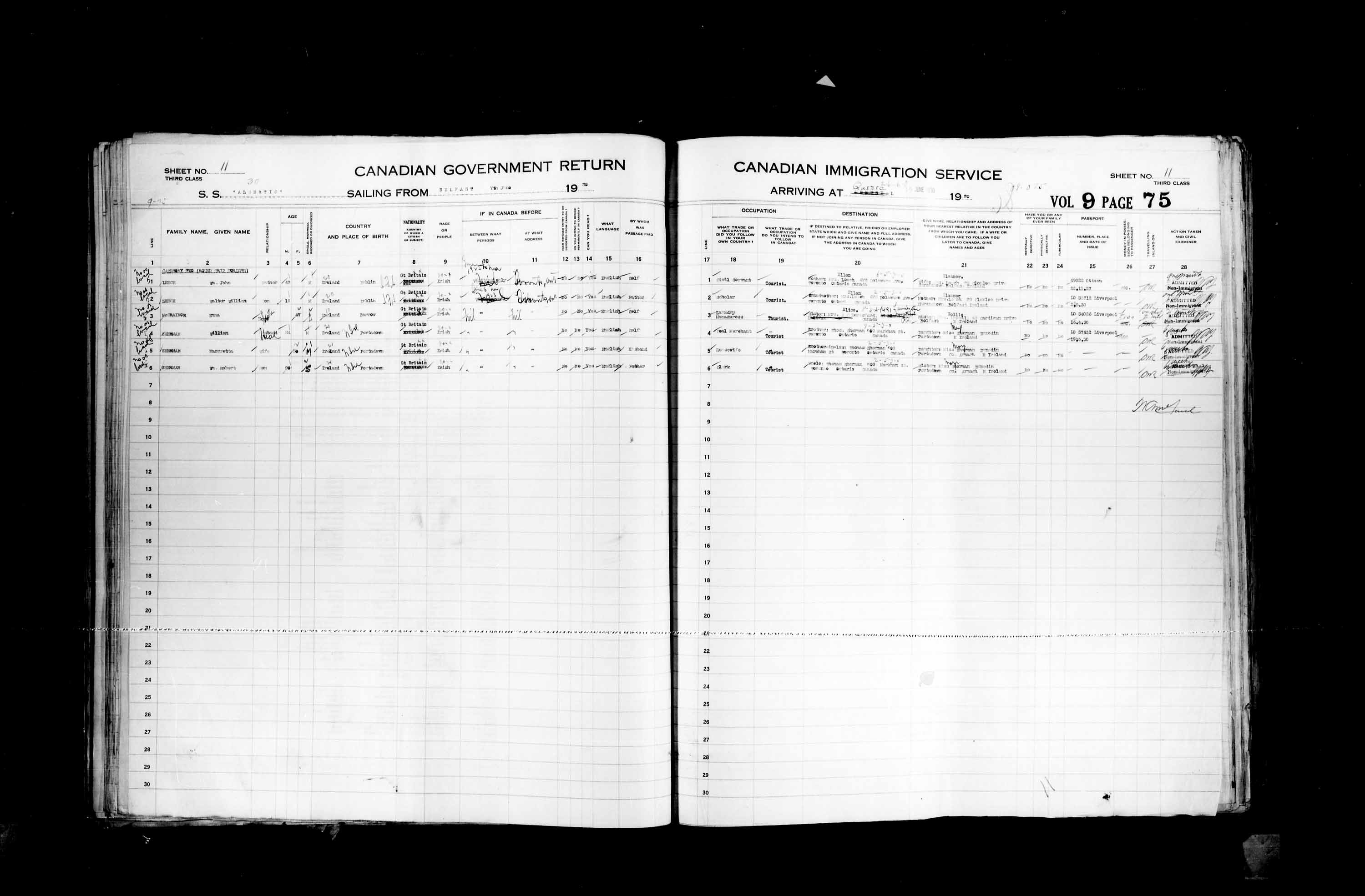 Titre : Listes de passagers : Ville de Québec (1925-1935) - N° d'enregistrement Mikan : 178851 - Microforme : t-14765
