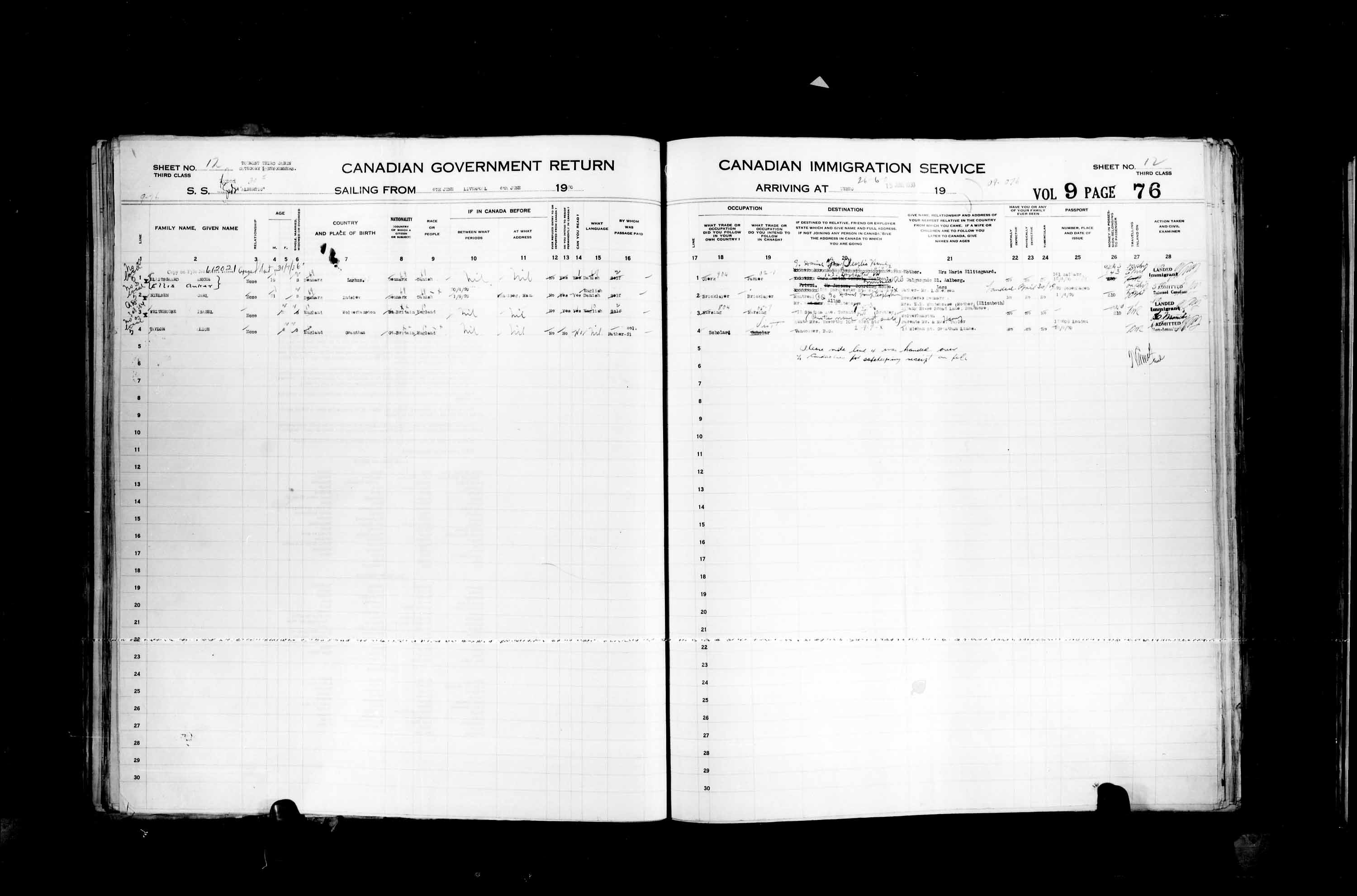 Titre : Listes de passagers : Ville de Qubec (1925-1935) - N d'enregistrement Mikan : 178851 - Microforme : t-14765
