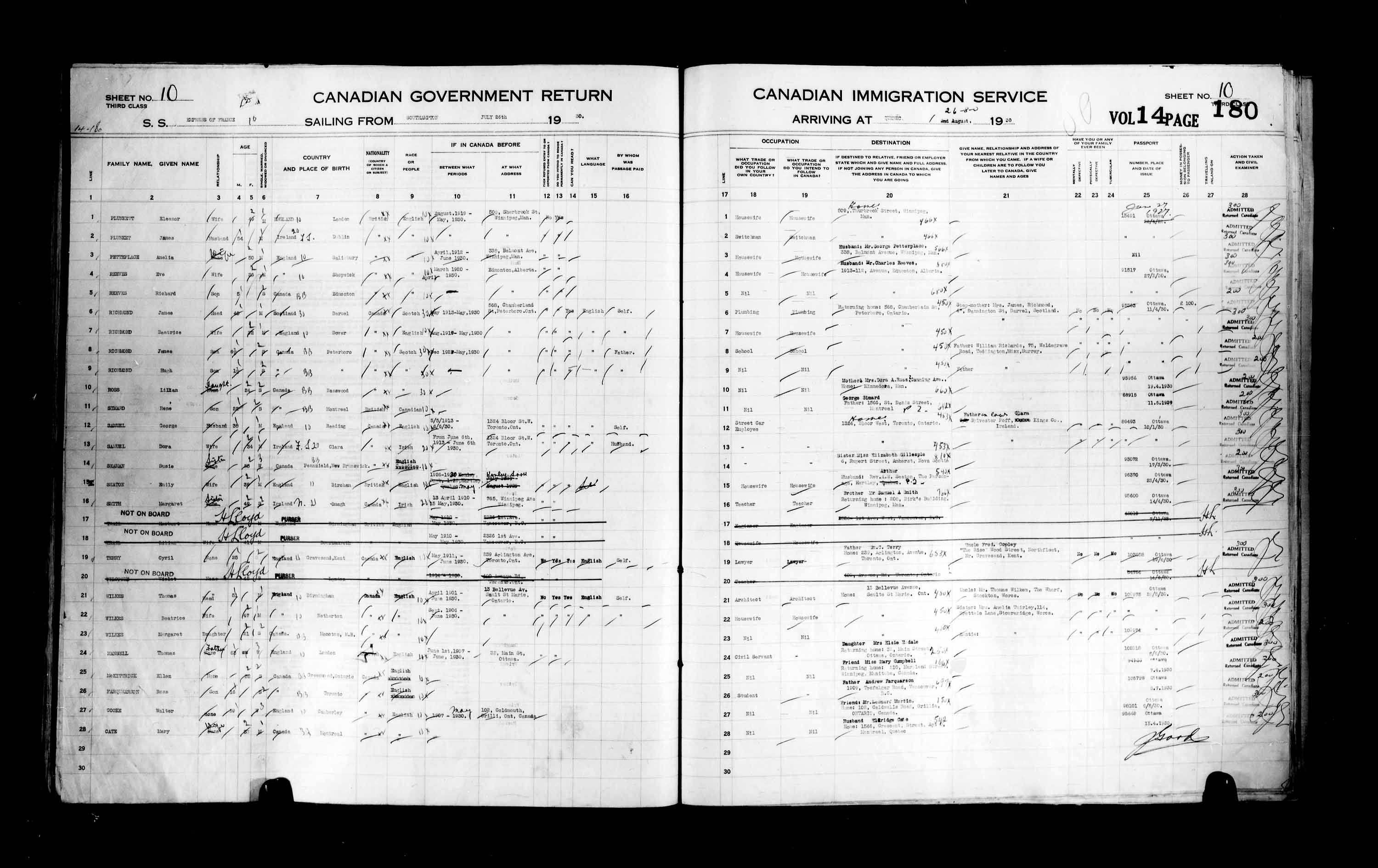 Title: Passenger Lists: Quebec City (1925-1935) - Mikan Number: 134839 - Microform: t-14766