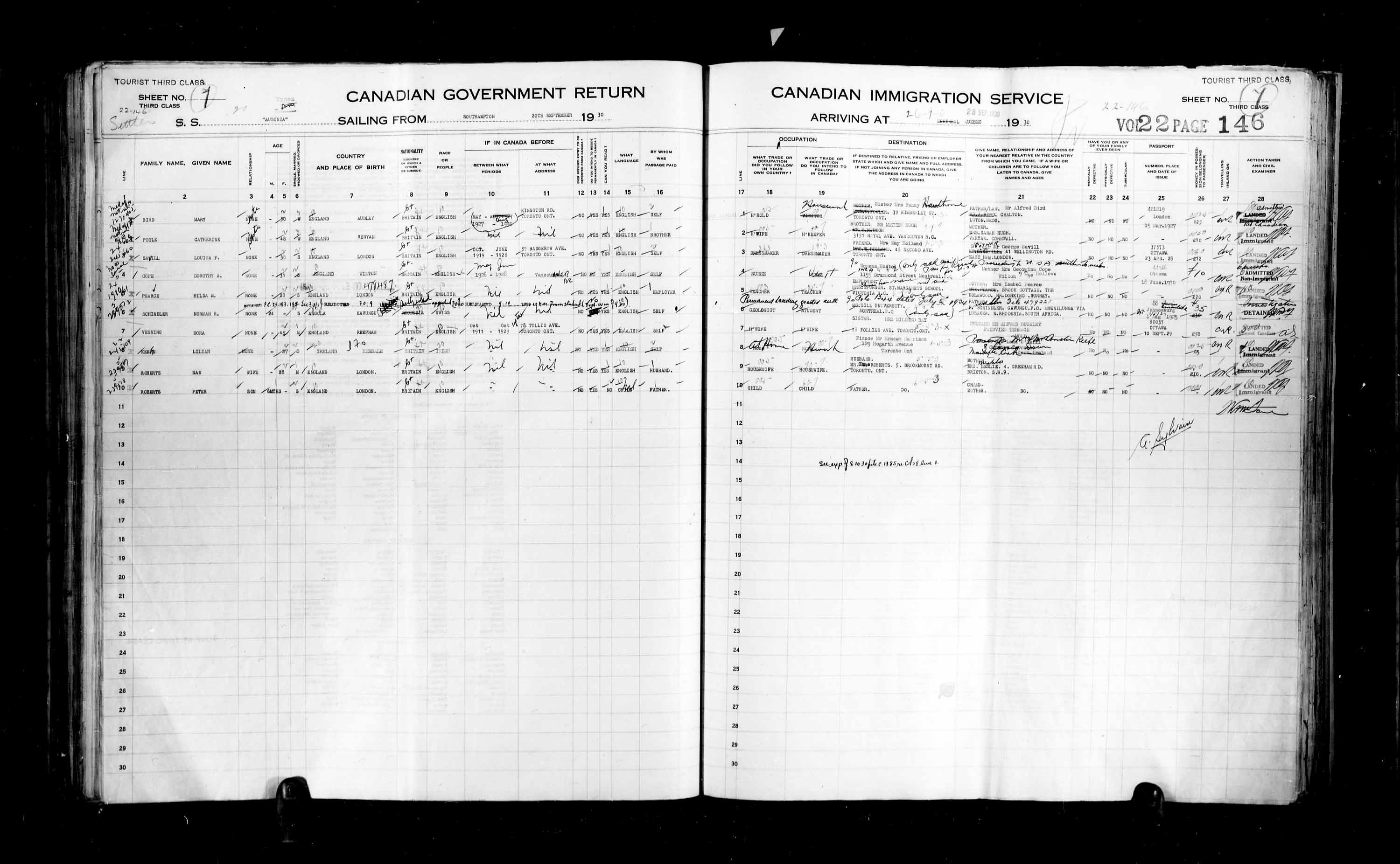 Titre : Listes de passagers : Ville de Qubec (1925-1935) - N d'enregistrement Mikan : 178851 - Microforme : t-14769