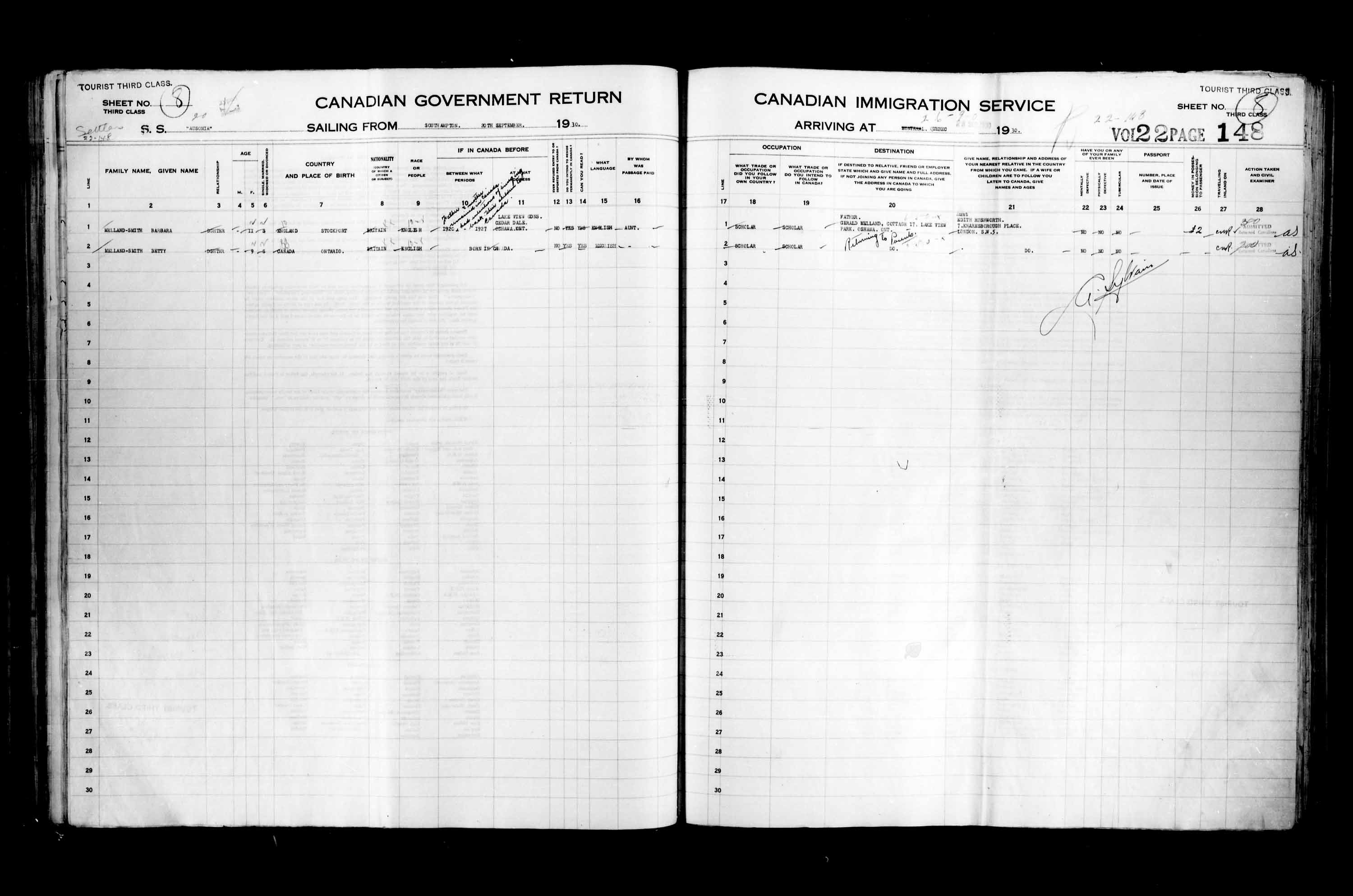 Titre : Listes de passagers : Ville de Québec (1925-1935) - N° d'enregistrement Mikan : 178851 - Microforme : t-14770