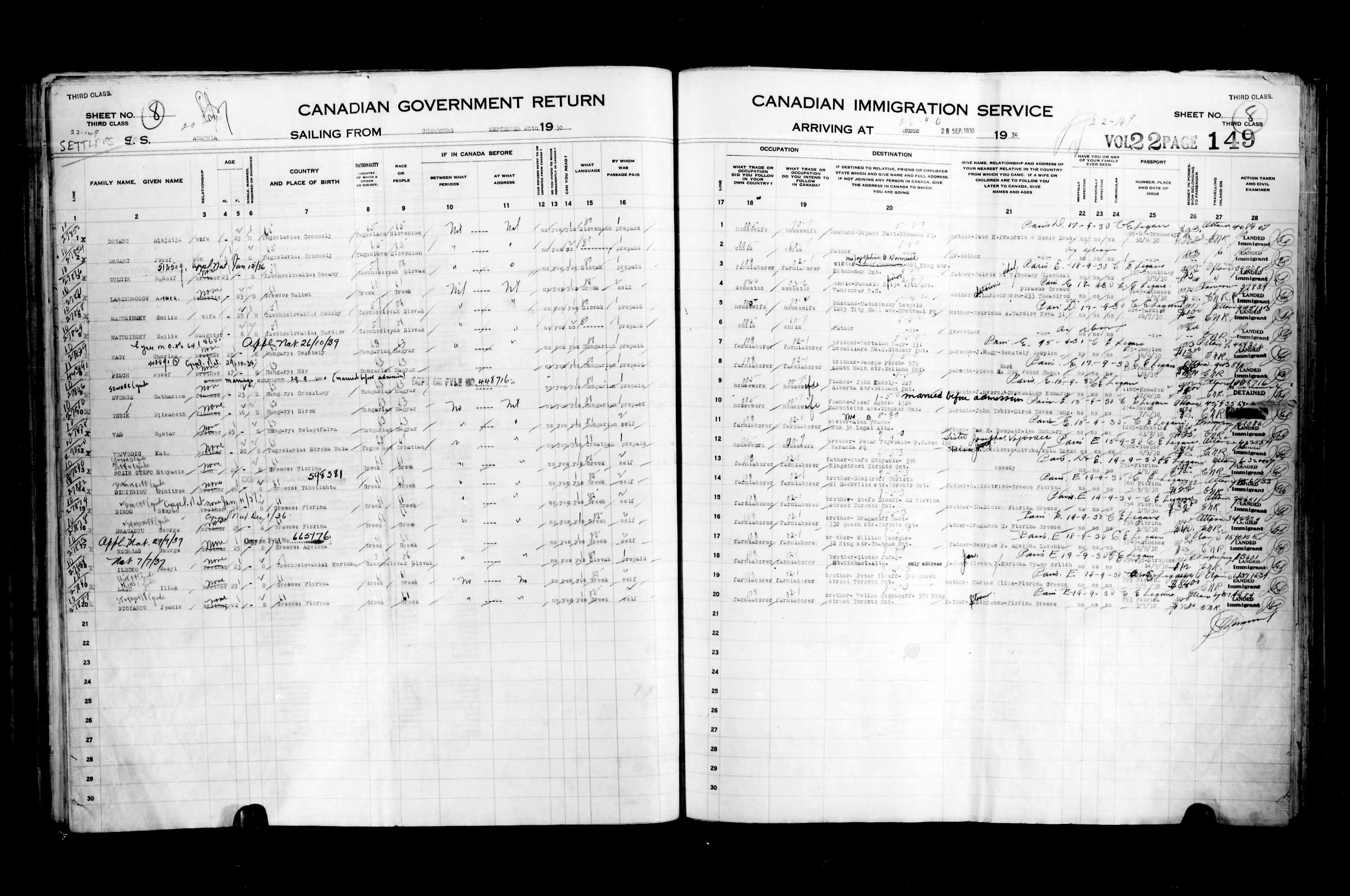 Titre : Listes de passagers : Ville de Qubec (1925-1935) - N d'enregistrement Mikan : 178851 - Microforme : t-14770
