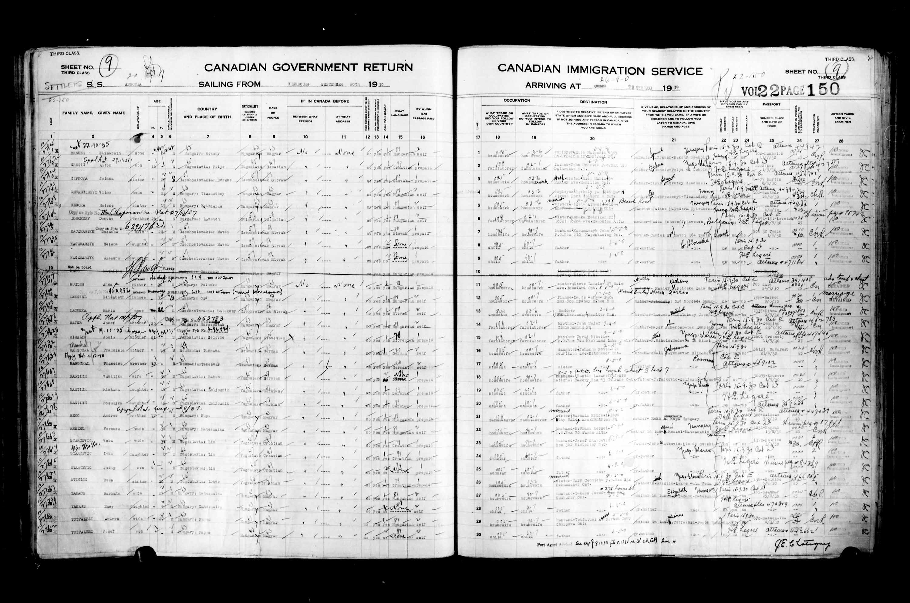 Title: Passenger Lists: Quebec City (1925-1935) - Mikan Number: 134839 - Microform: t-14770