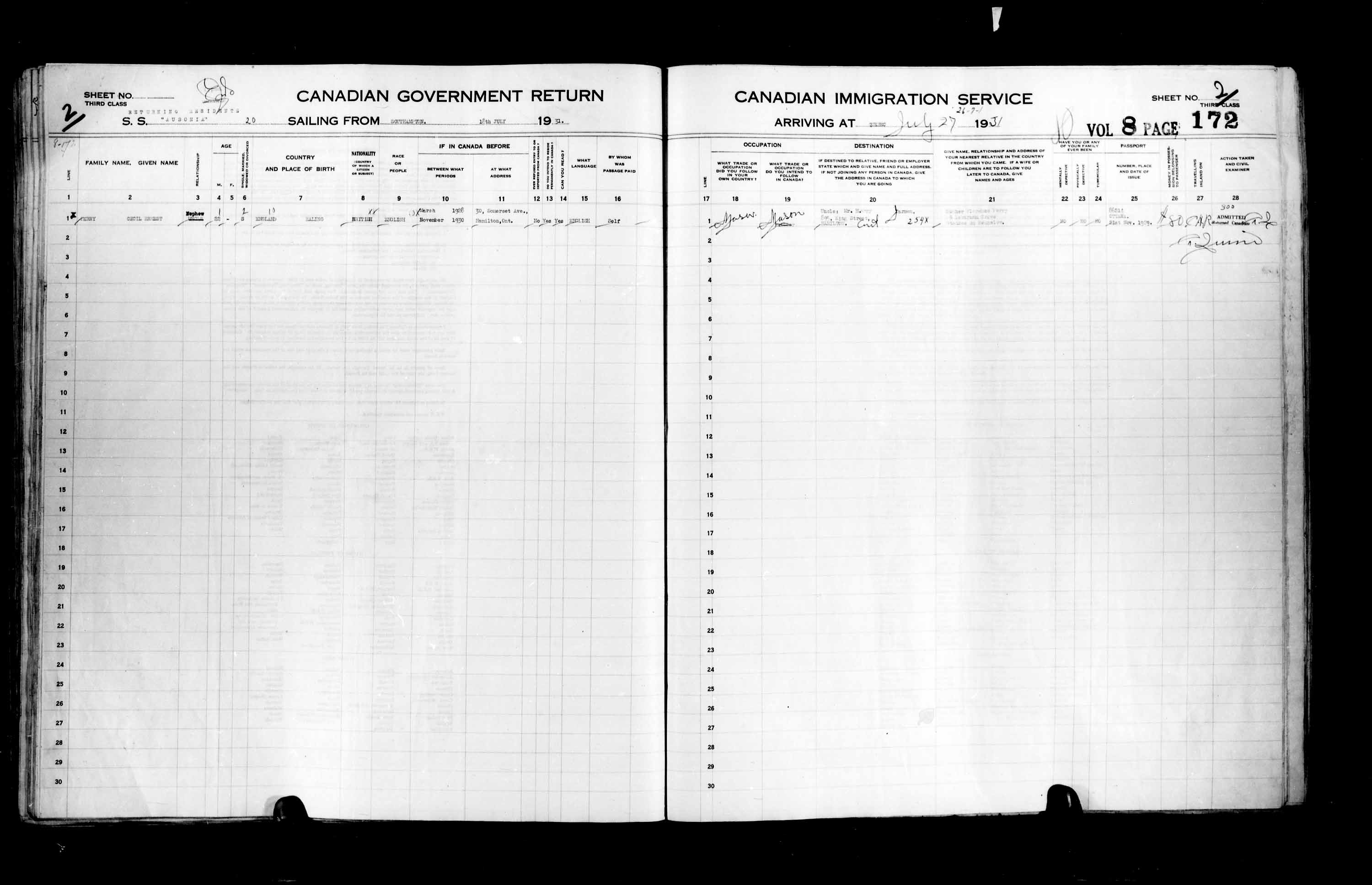 Titre : Listes de passagers : Ville de Québec (1925-1935) - N° d'enregistrement Mikan : 178851 - Microforme : t-14773