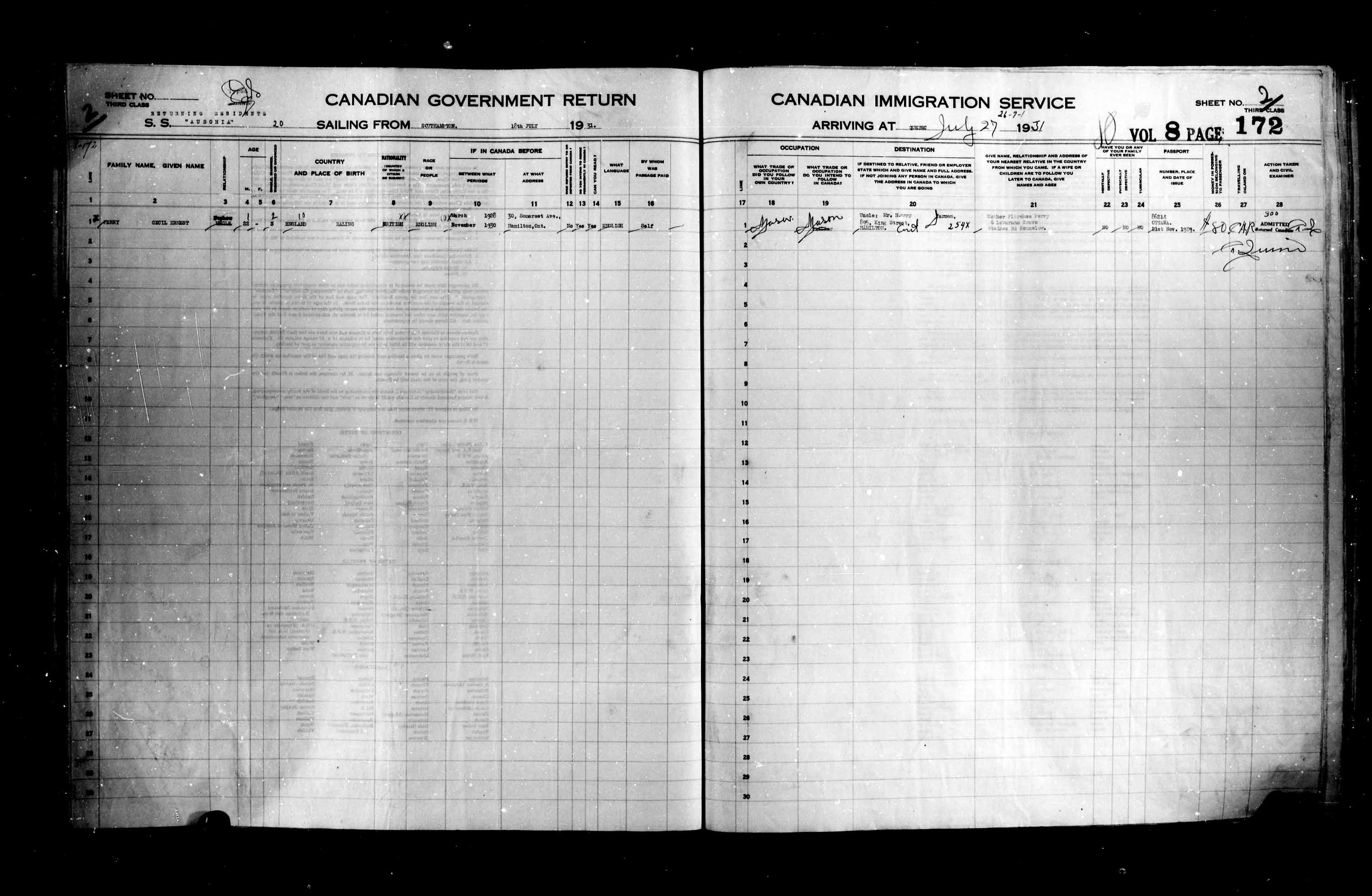 Titre : Listes de passagers : Ville de Québec (1925-1935) - N° d'enregistrement Mikan : 178851 - Microforme : t-14774