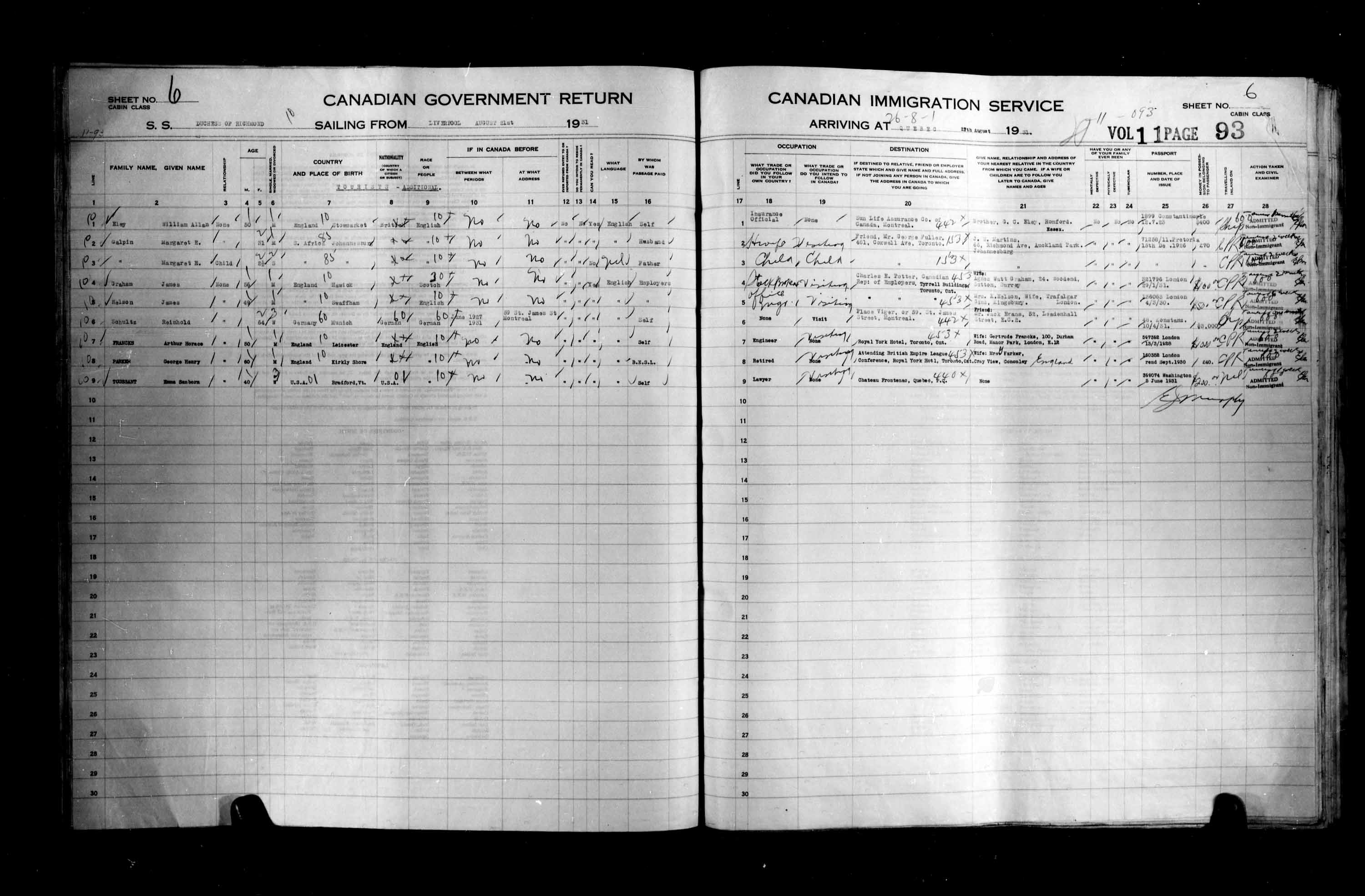 Title: Passenger Lists: Quebec City (1925-1935) - Mikan Number: 134839 - Microform: t-14774