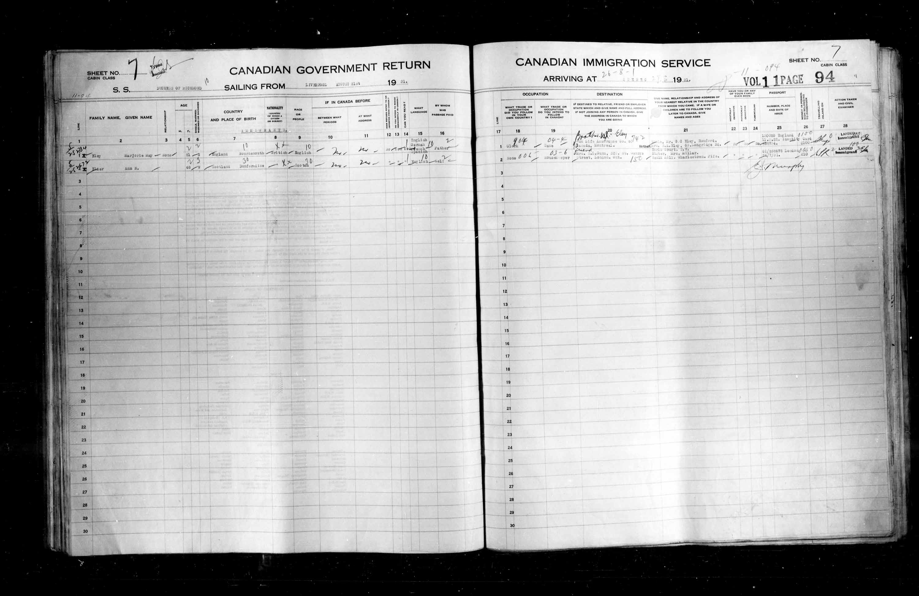 Titre : Listes de passagers : Ville de Québec (1925-1935) - N° d'enregistrement Mikan : 178851 - Microforme : t-14775